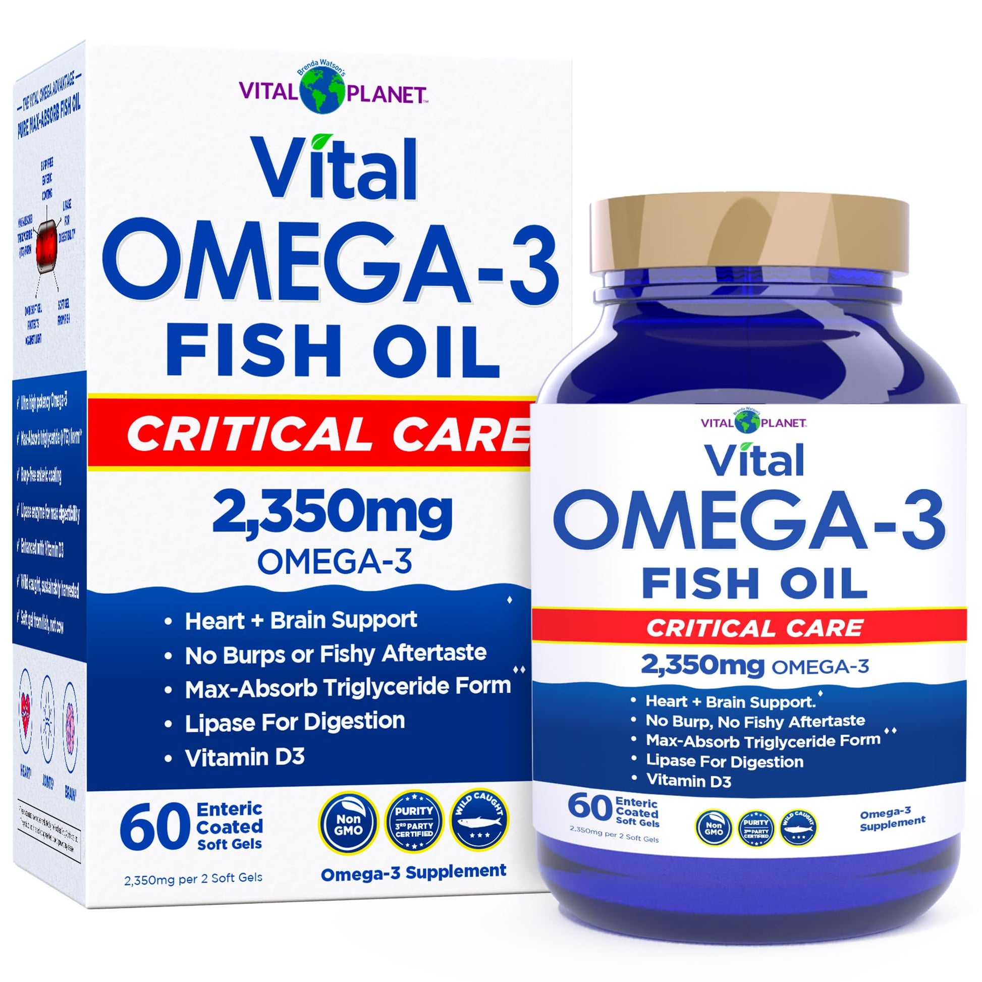 Vital Planet Vital Omega 3 Fish Oil Critical Care Supplement Softgels, 60