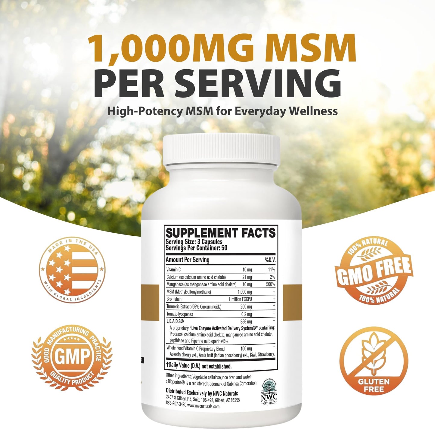 NWC Naturals MSM Gold Systemic Enzyme Supplement Capsules 300