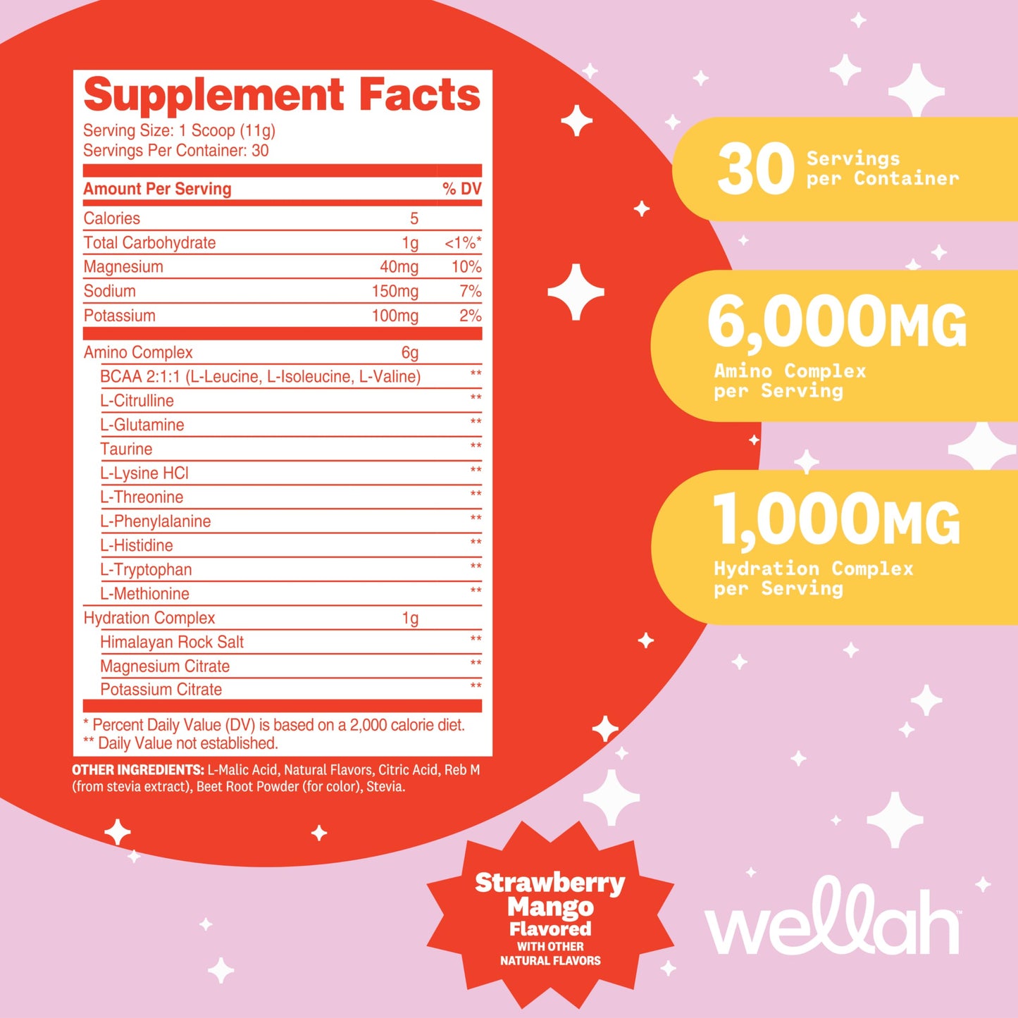 Wellah BCAAs Strawberry Mango Flavored Powder 11.4 oz
