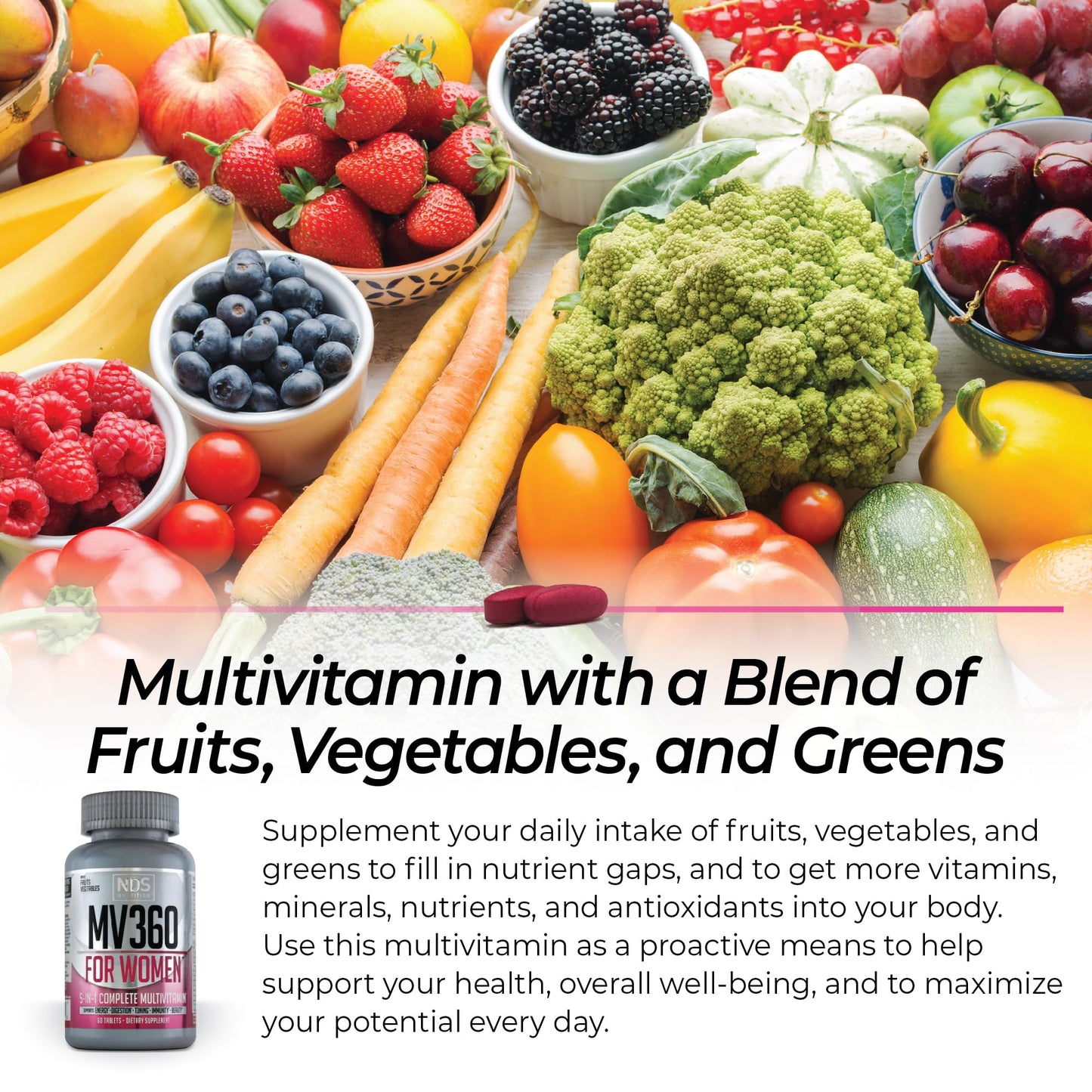 FitLife Brands Women's Nutrition MV360, 5-in-1 Complete Multivitamin with Essential Vitamins for Energy, Digestion, Toning, Immune Support, & Women’s Health & Beauty, 60 Tablets