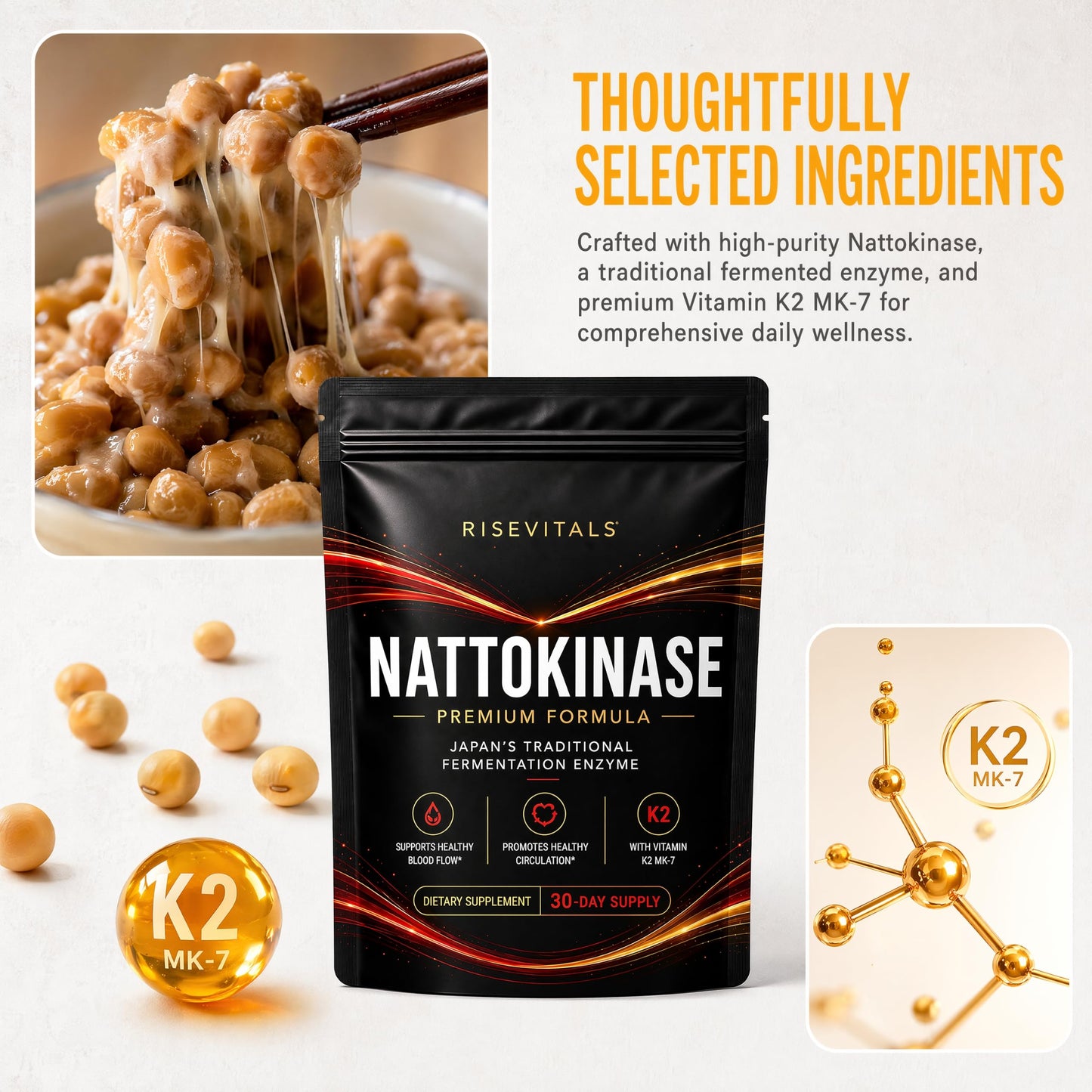 TOGOLIUN RISEVITALS Nattokinase Premium Formula with Vitamin K2 MK-7 Softgel 60 Count