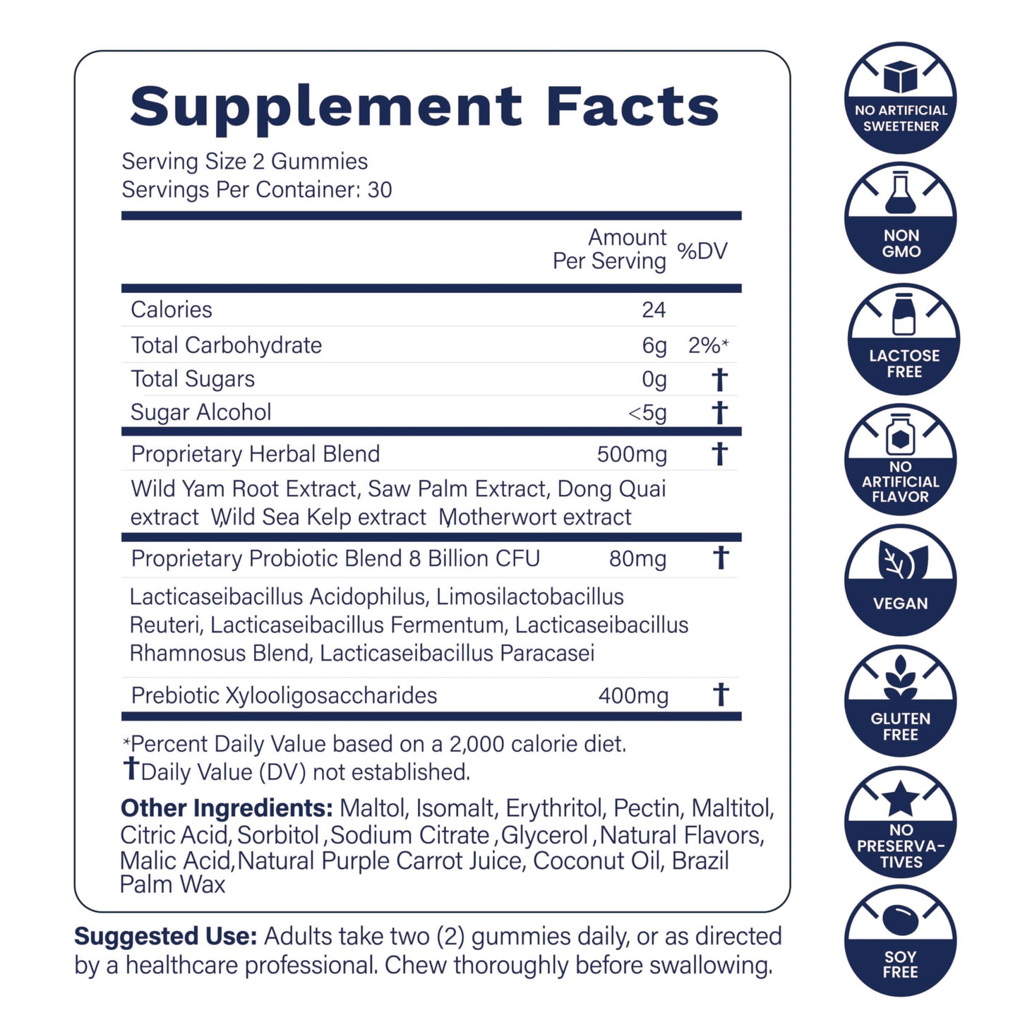 Biotics2 Flora Vaginal Probiotics for Women pH Balance Gummies with Prebiotics, 60 Count
