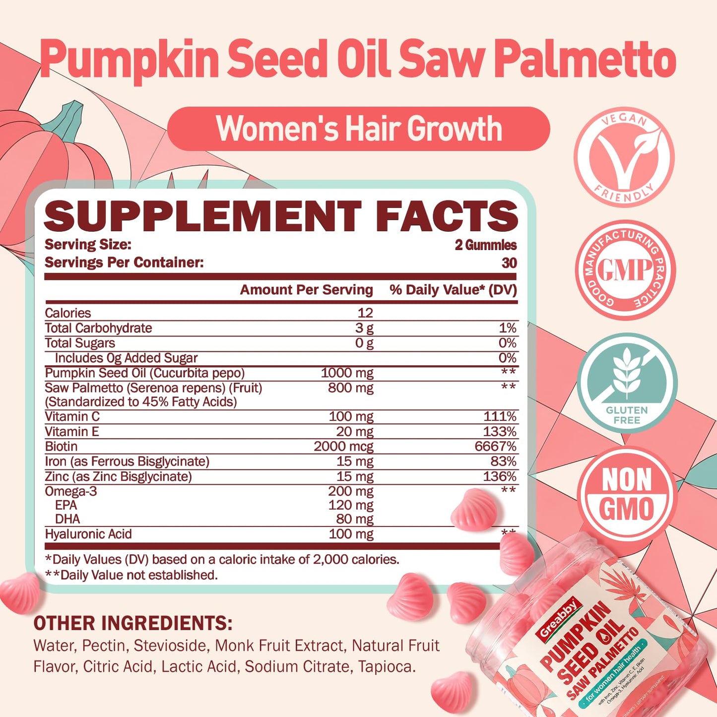 GREABBY Pumpkin Seed Oil with Saw Palmetto for Women Gummy 120