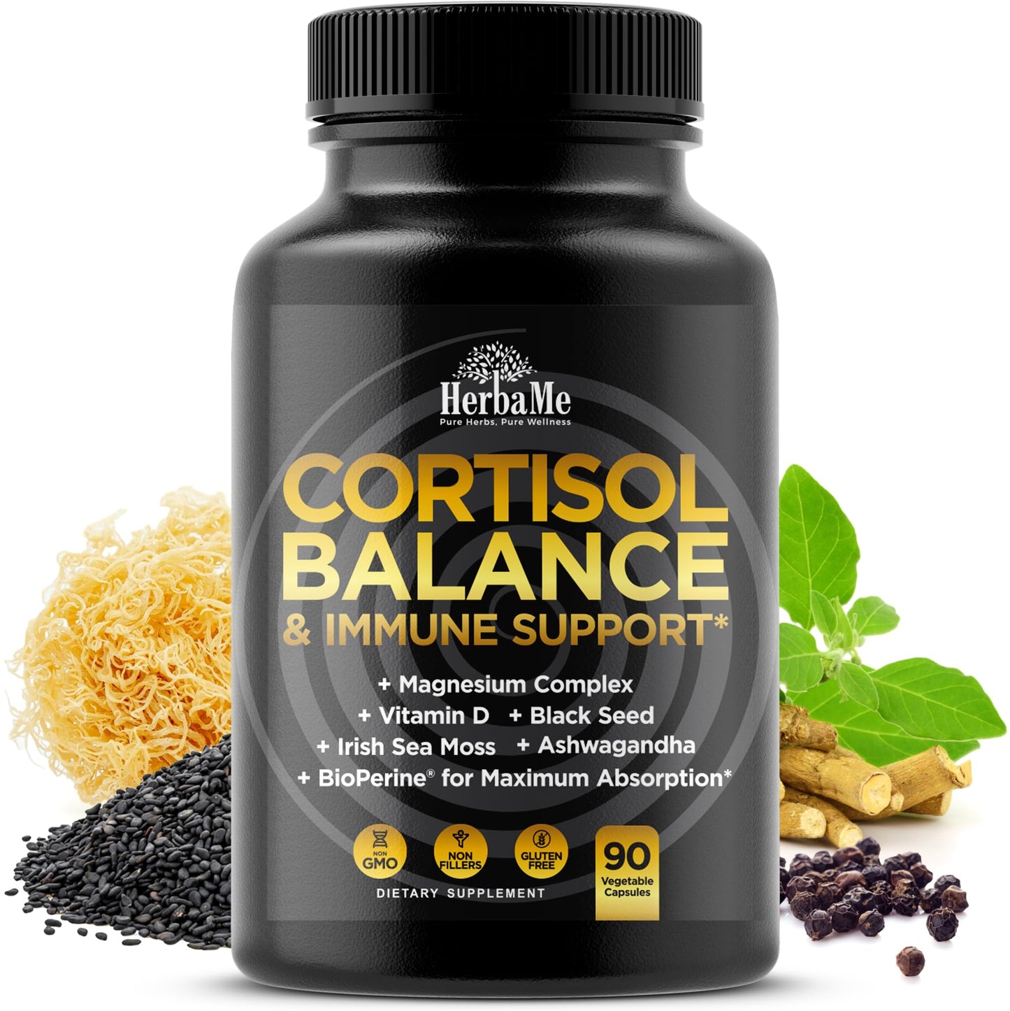 HerbaMe Stress Support Supplement for Calm Mood & Balanced Energy, 90 Capsules