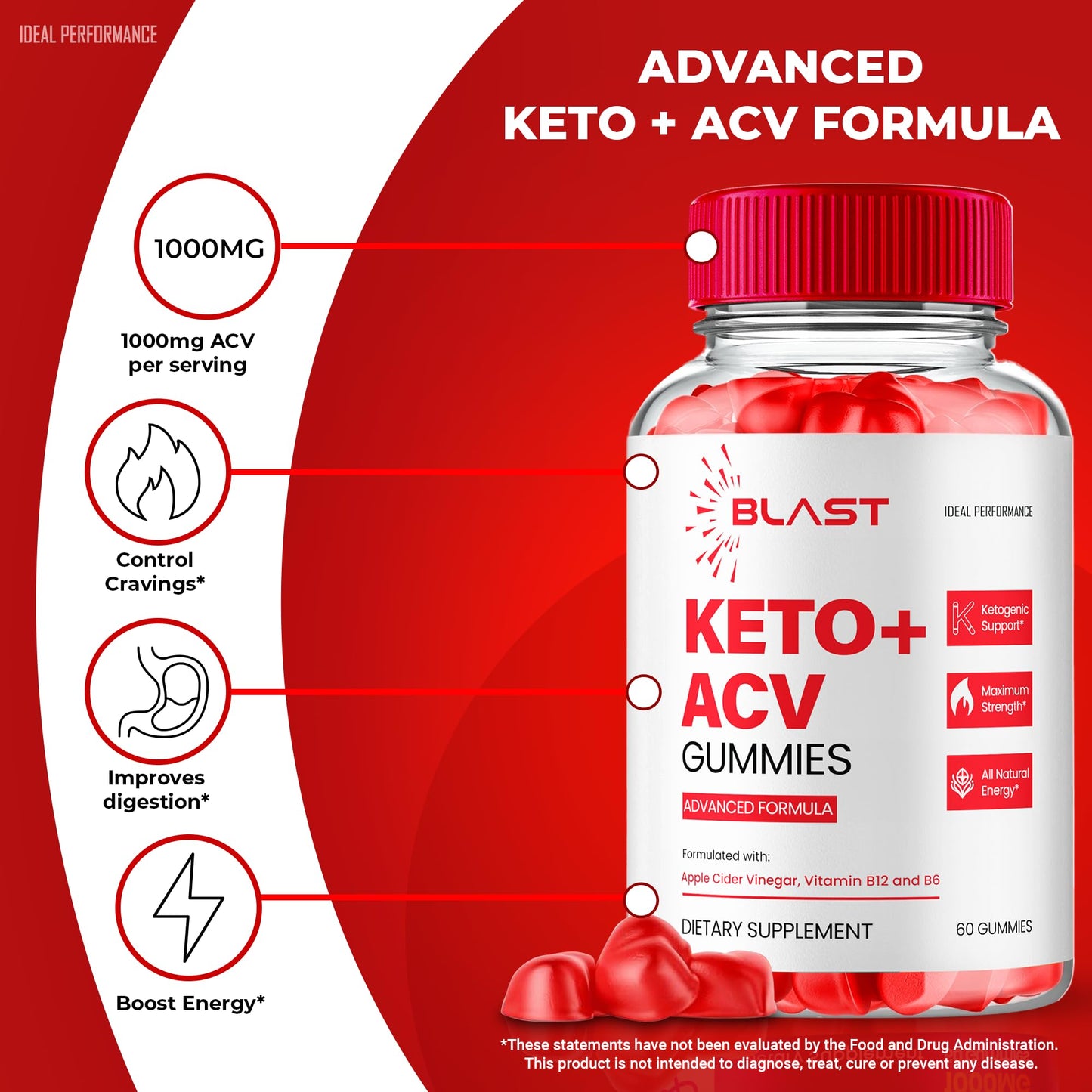 IDEAL PERFORMANCE Blast Keto ACV Gummies, 60 Count