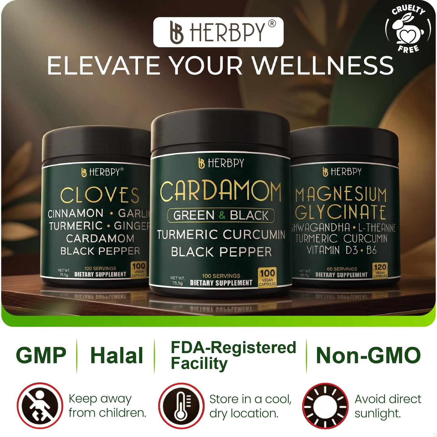 Herbpy 4in1 Cardamom Powder Capsules 100 Count