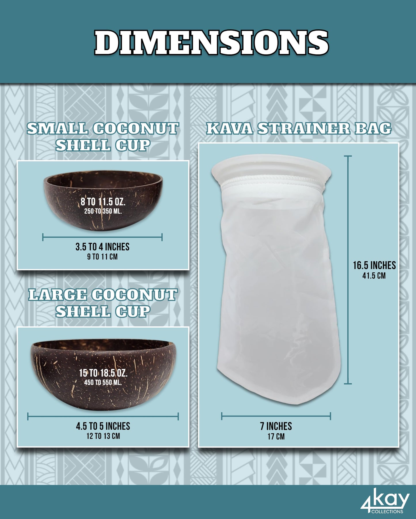 4Kay Collections Kava Strainer Bag with 2 Coconut Shell Cups - Reusable Kava Accessories Bundle Powder 1 Item