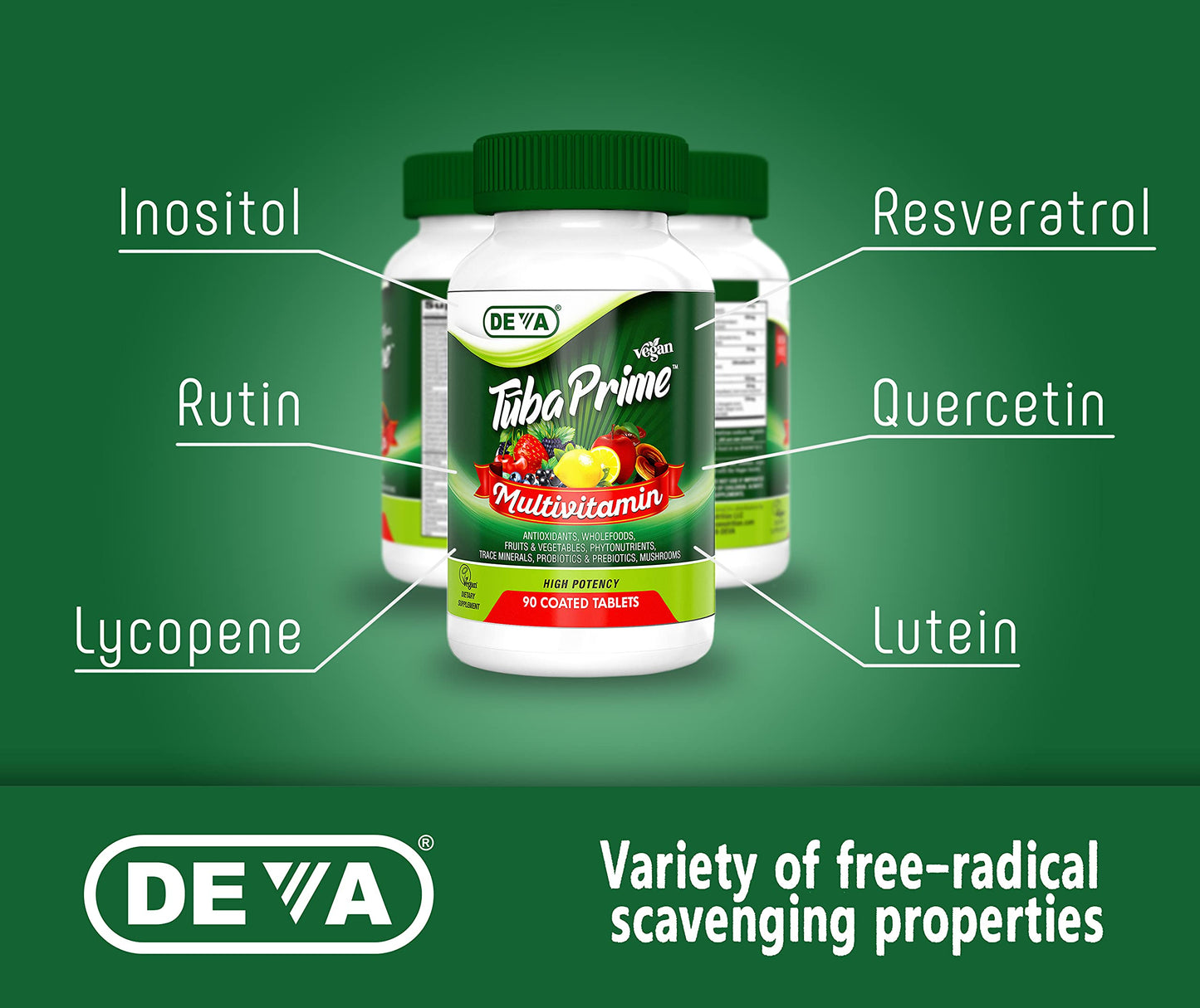 DEVA Tuba Prime Vegan Multivitamin Iron-Free Tablet, 90 Tablets