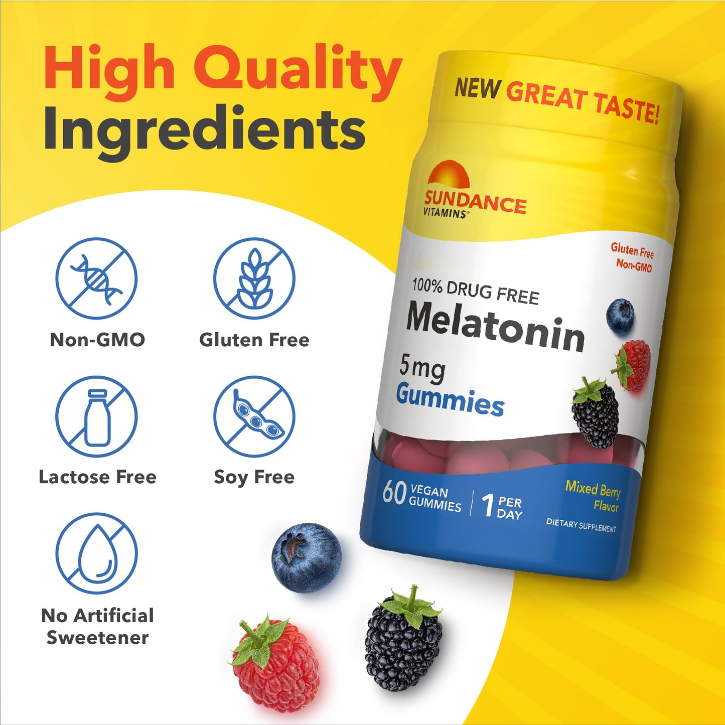 Sundance Melatonin Gummies 5mg Mixed Berry Flavor, 60 Count