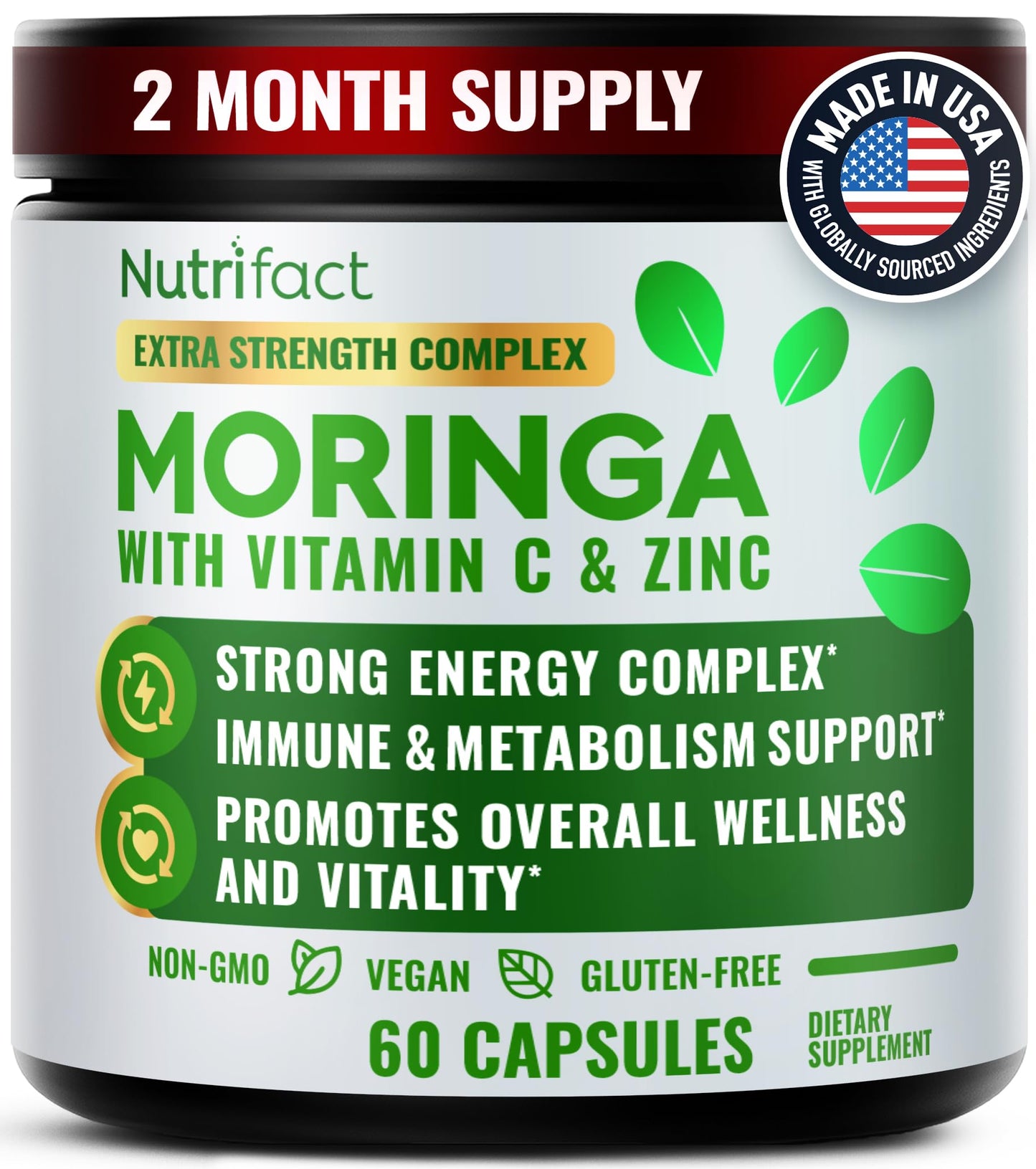 NutriFact Moringa Capsules with Leaf Extract, L-Lysine, Vitamin C & Zinc, 60 Capsules