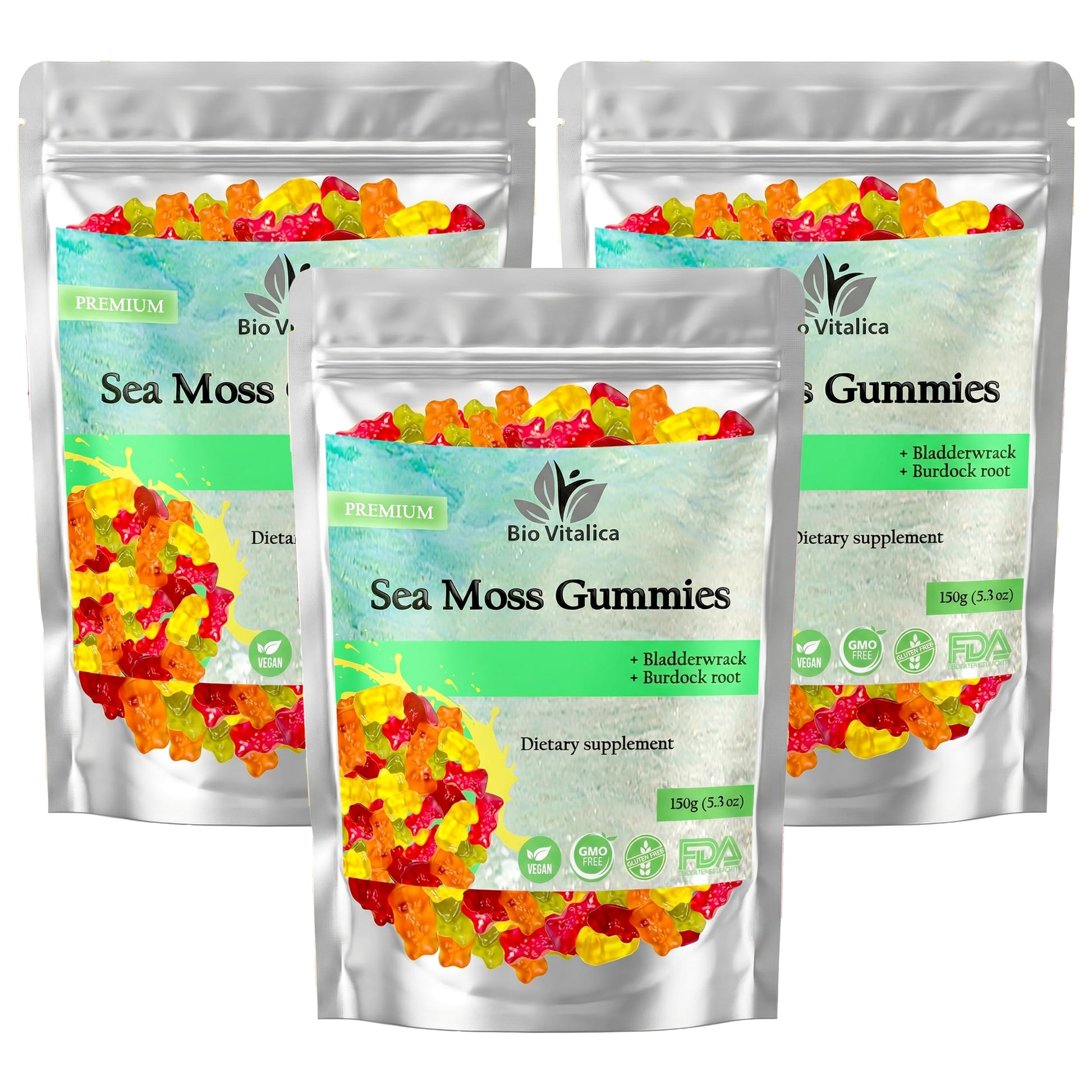 BIO VITALICA Sea Moss Gummies with Bladderwrack & Burdock Root Chewable, 150 Count