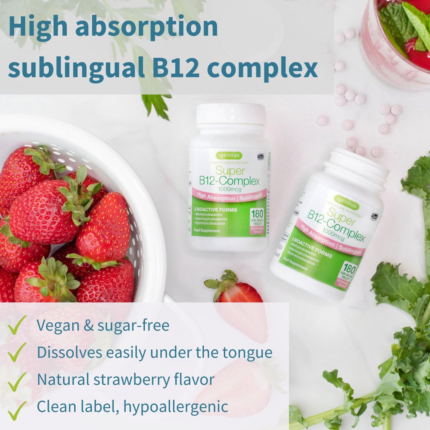 Igennus Healthcare Nutrition Daily Vitamin D3 + Super B12-Complex Vegetarian Bundle, 2000iu Vitamin D3 Tablets and Sublingual B12, 545 Count