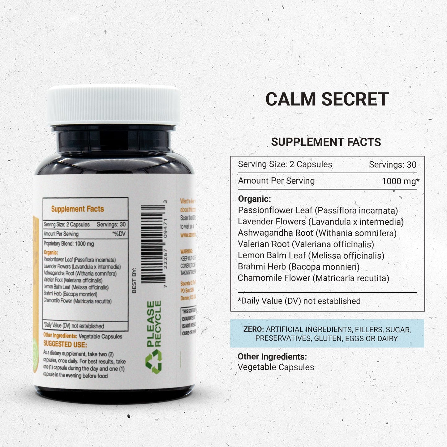 Secrets of the Tribe Calm Secret, Anxious-Free Formula, Herbal Supplement Blend 60 Capsules