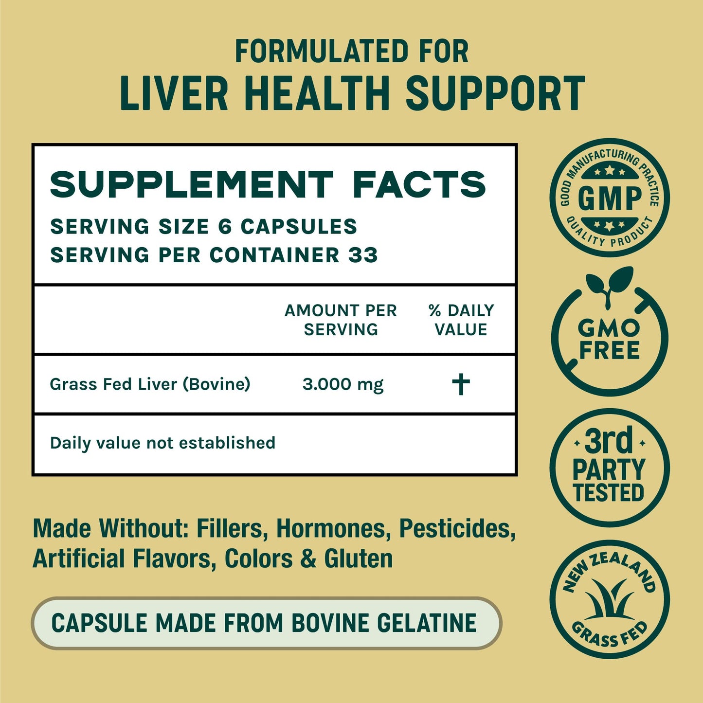 One Earth Health Grass-Fed Beef Liver Capsules 3,000mg Desiccated New Zealand Liver with Heme Iron, B12 & Folate, 200 Capsules