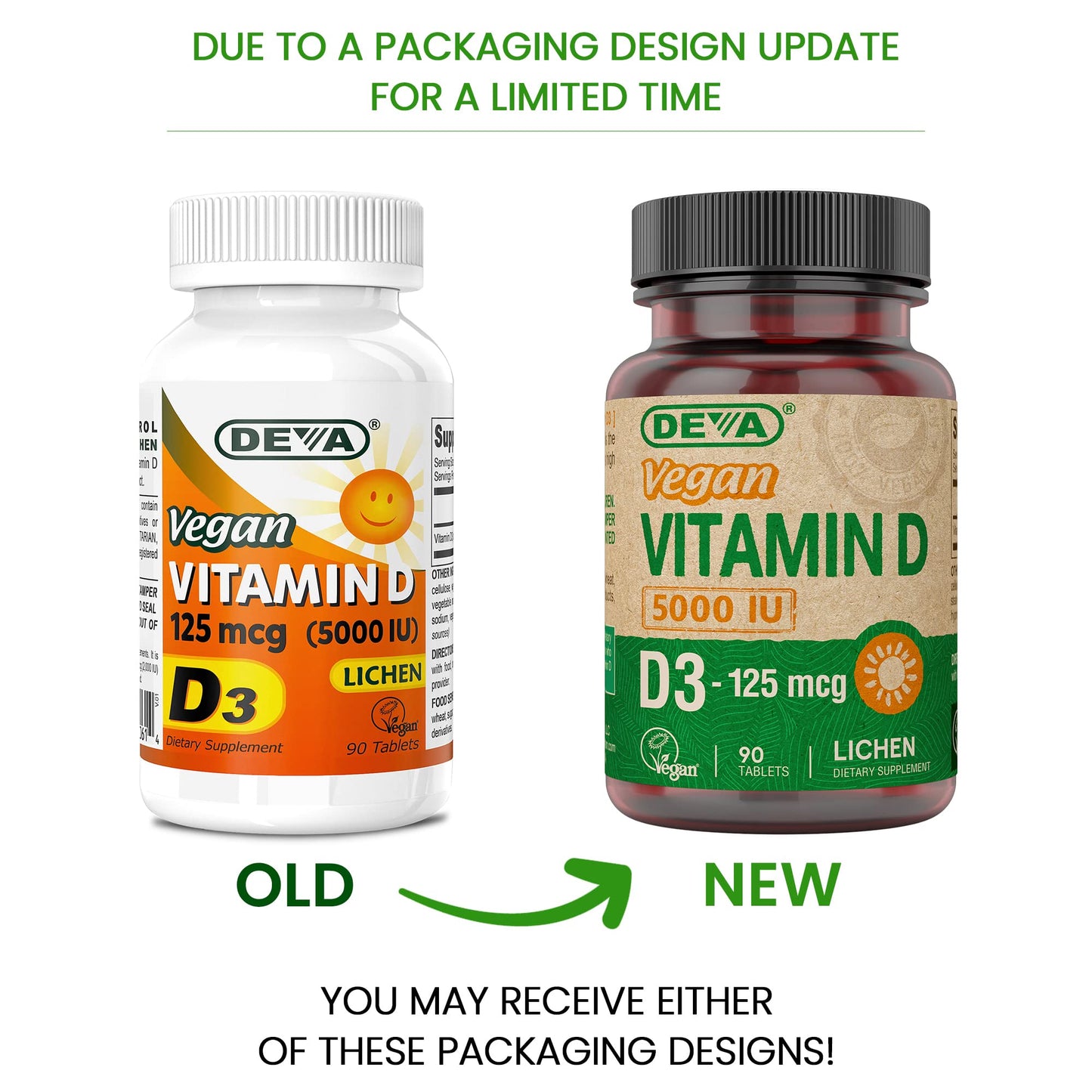 DEVA Vitamin D3 5000 IU (125 mcg) Vegan D3 Sunshine Supplement, 90 Tablets