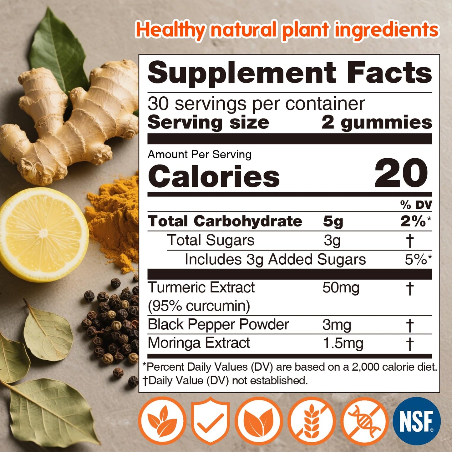 careleaf Turmeric Gummies with Black Pepper & Moringa Extract Gummy 60 Count