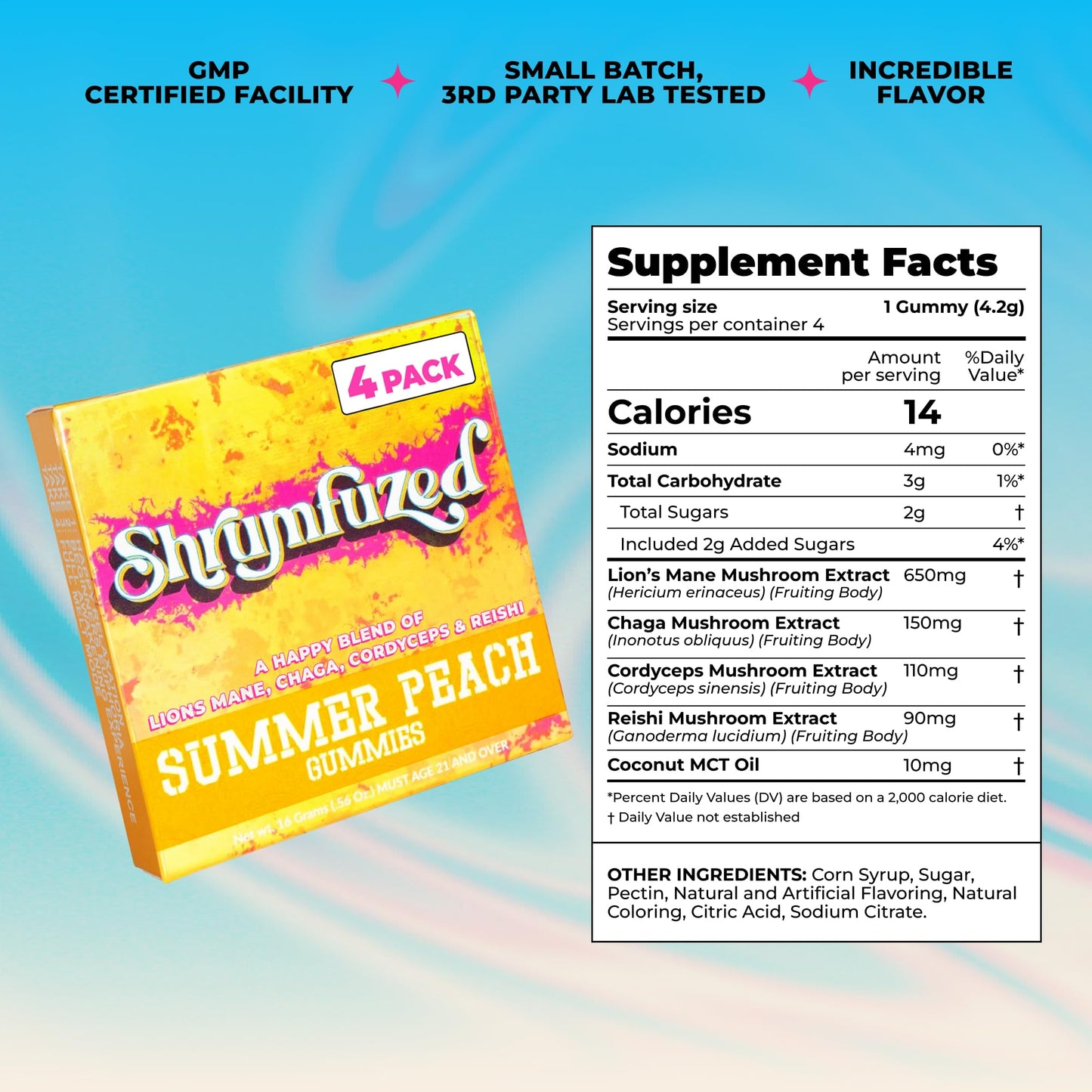Shrumfuzed Mushroom Gummies Summer Peach Gummy, 4 Count