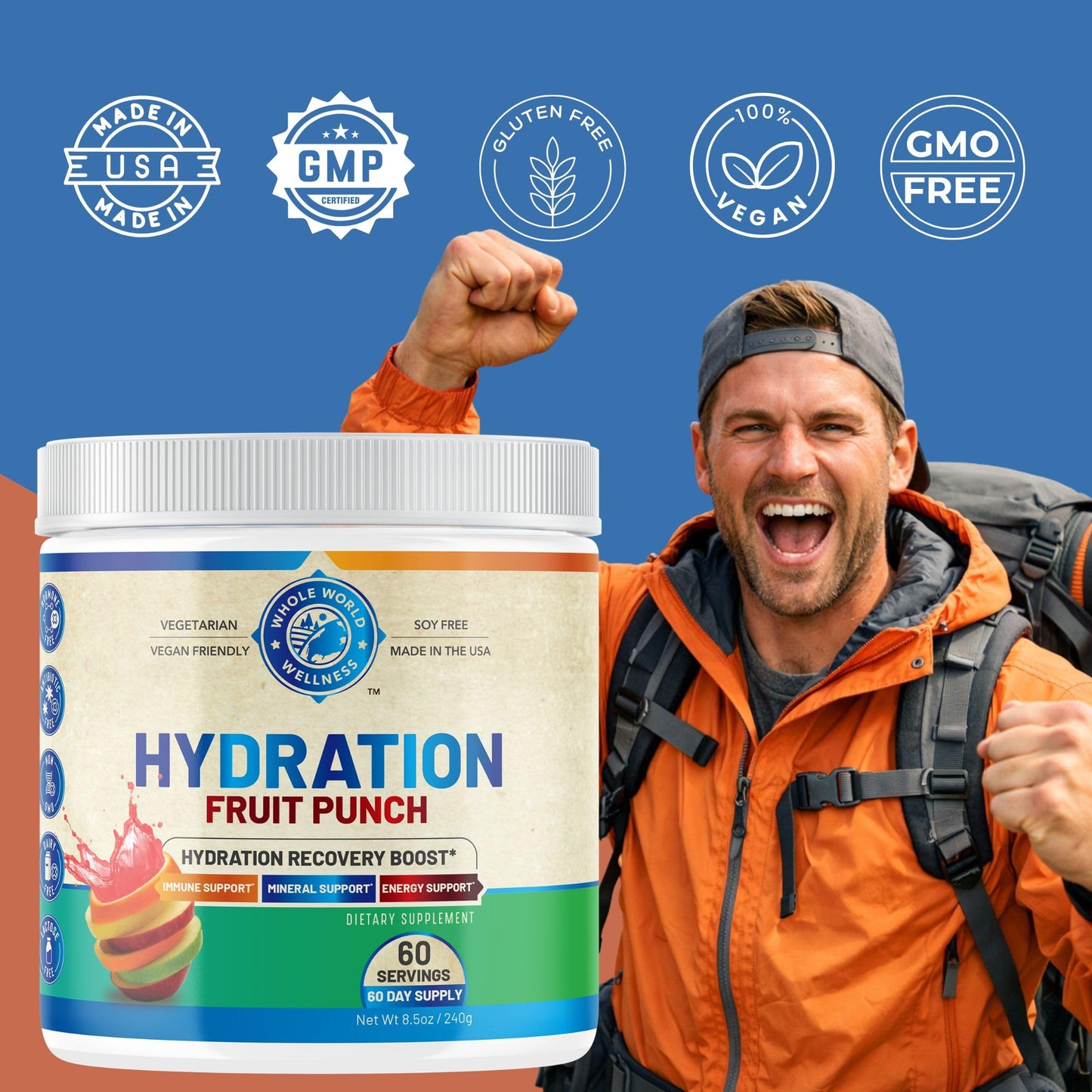 WHOLE WORLD WELLNESS Premium Hydration Fruit Punch Powder, 8.5 oz