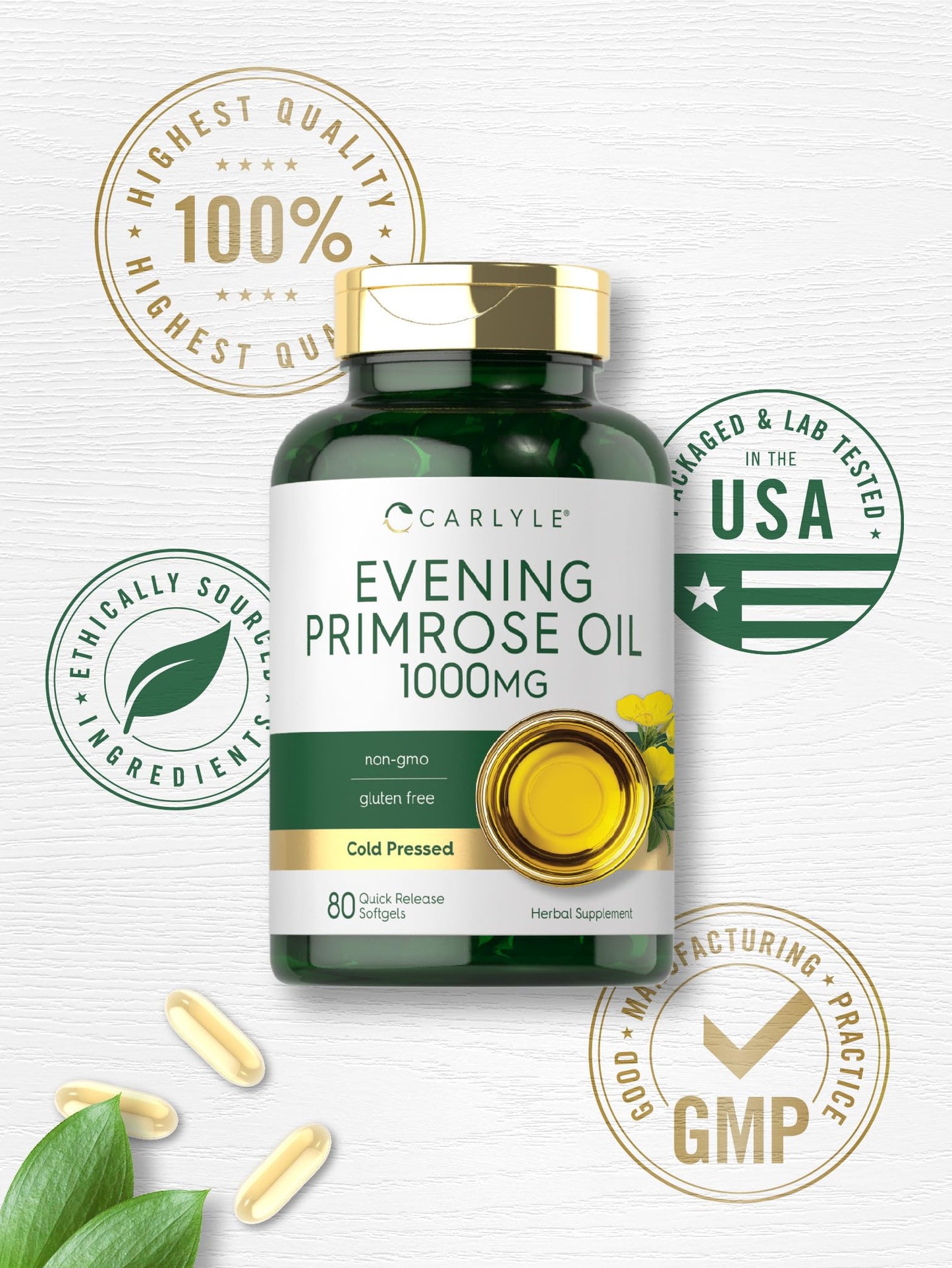 Carlyle Evening Primrose Oil Supplement 1000mg Softgels 80