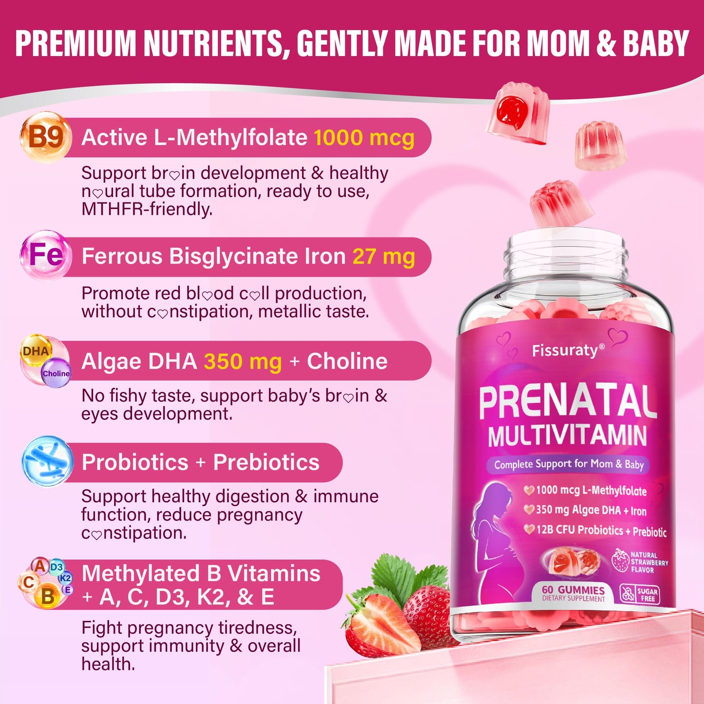 Fissuraty Prenatal Vitamins for Women Gummy, 120 Count