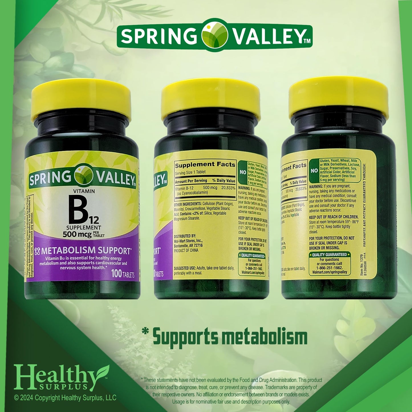 Healthy Surplus Vitamin B12 Supplement Tablet 500 mcg, 100 Tablets