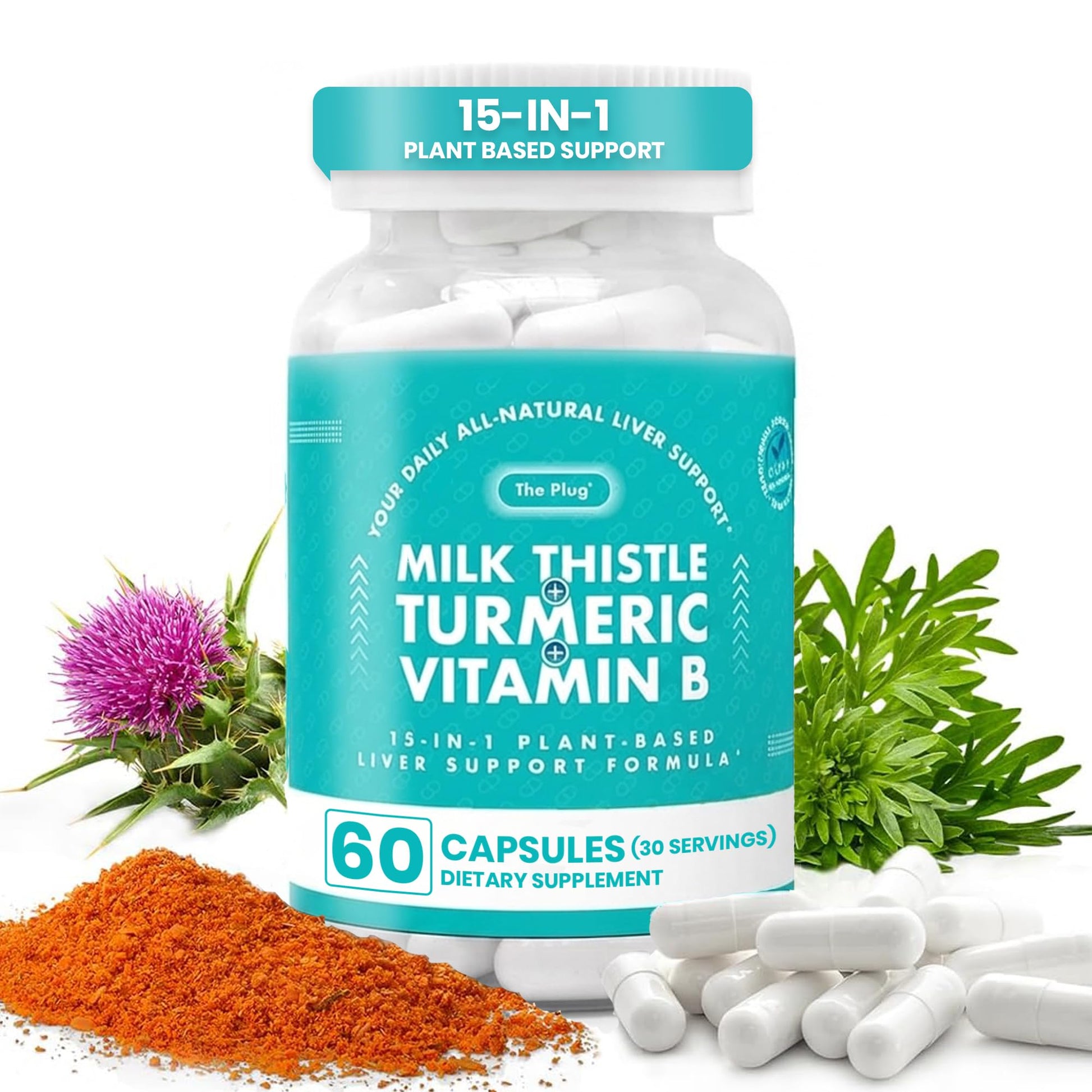 The Plug Liver Cleanse Detox & Repair Milk Thistle (Silymarin), Turmeric, Dandelion Root & Vitamin B Herbal Capsules 60 Capsules