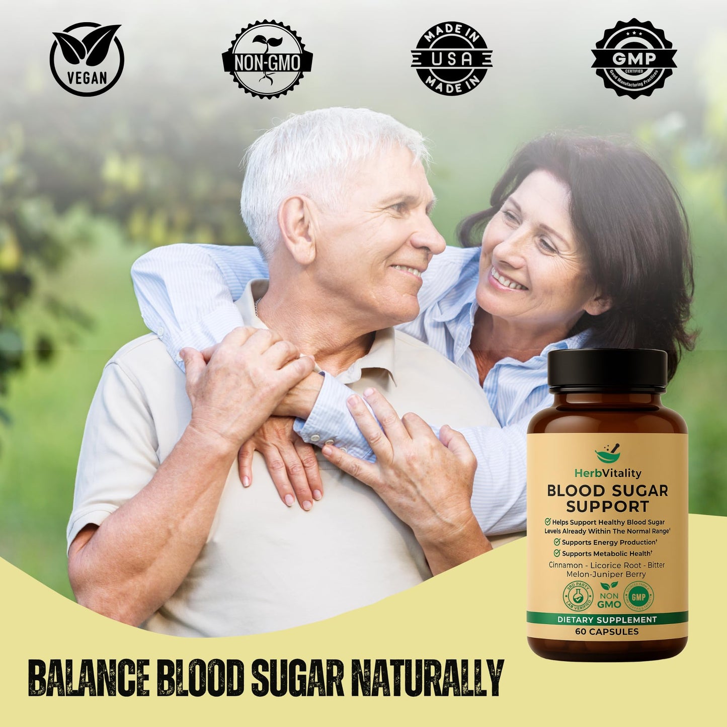 Herb Vitality Blood Sugar Support Supplement with Cinnamon, Bitter Melon, Licorice Root Extract 60 Capsules