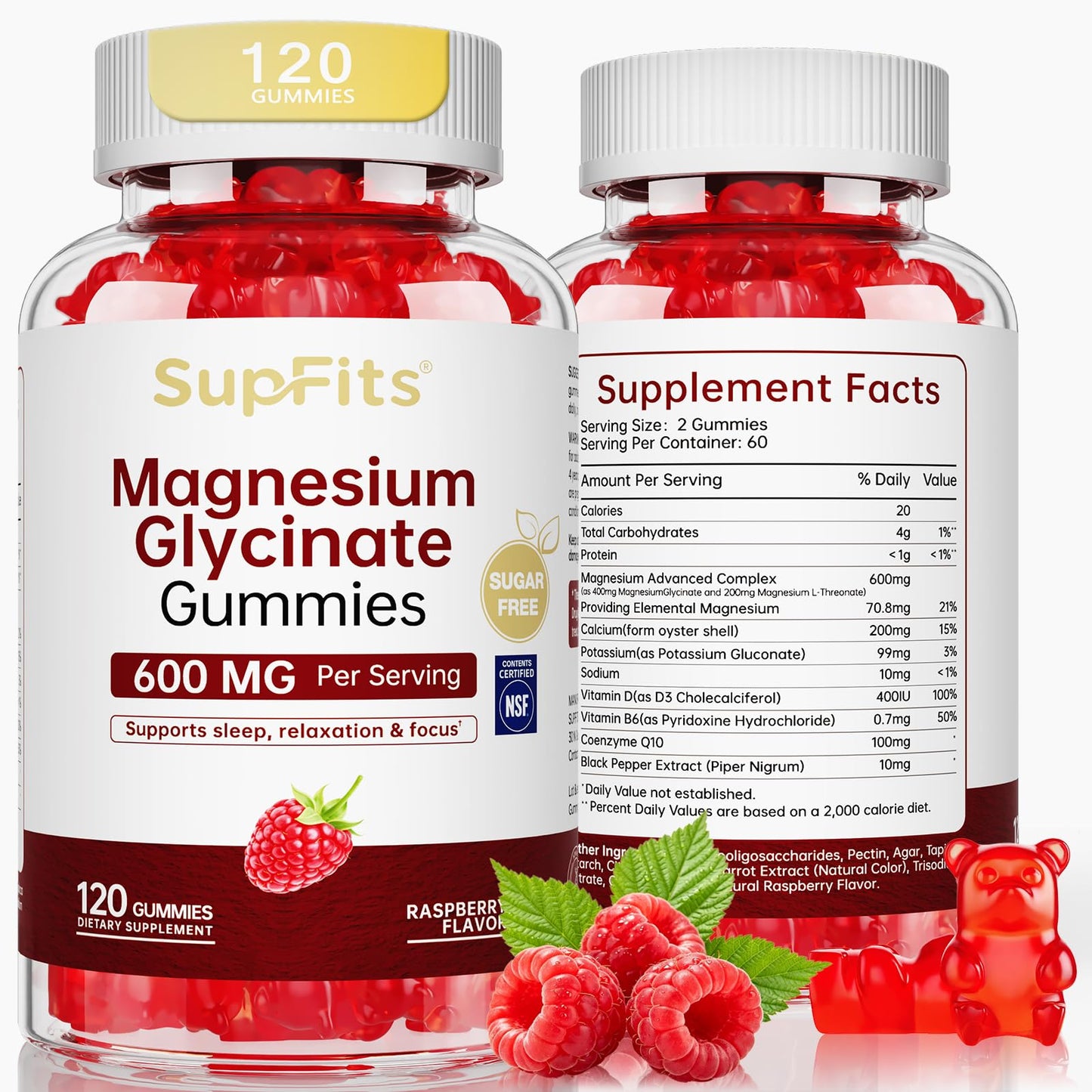 Supfits Magnesium Glycinate Gummies 600mg, 120 Count