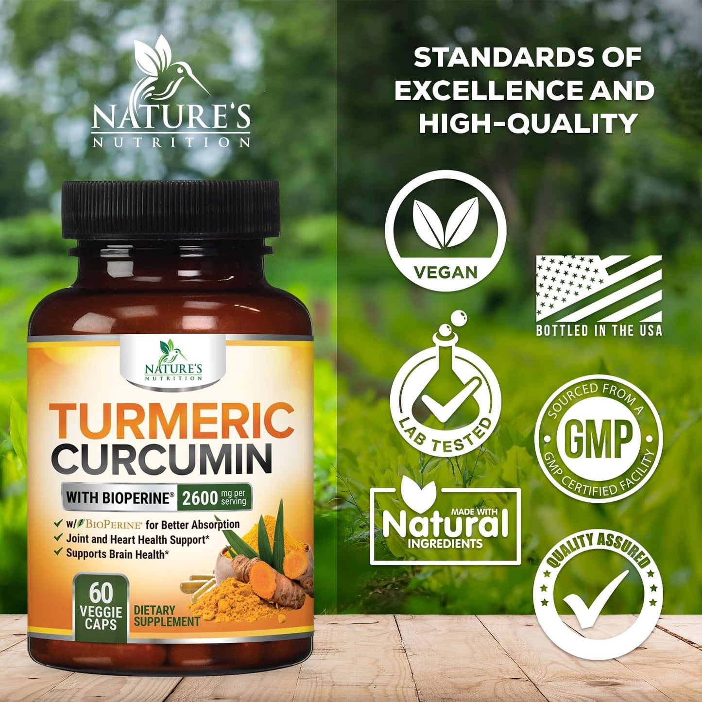 Nature's Nutrition Turmeric Curcumin Supplement Capsule, 60 Capsules