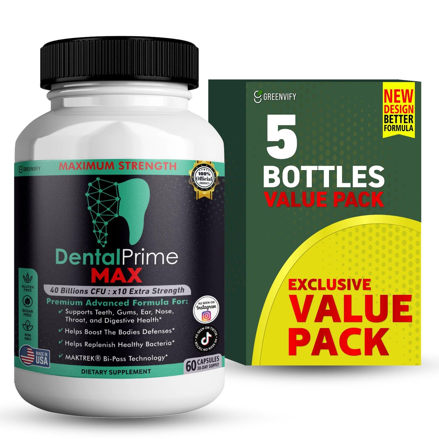 GREENVIFY DentalPrime MAX Probiotic Supplement, 60 Capsules
