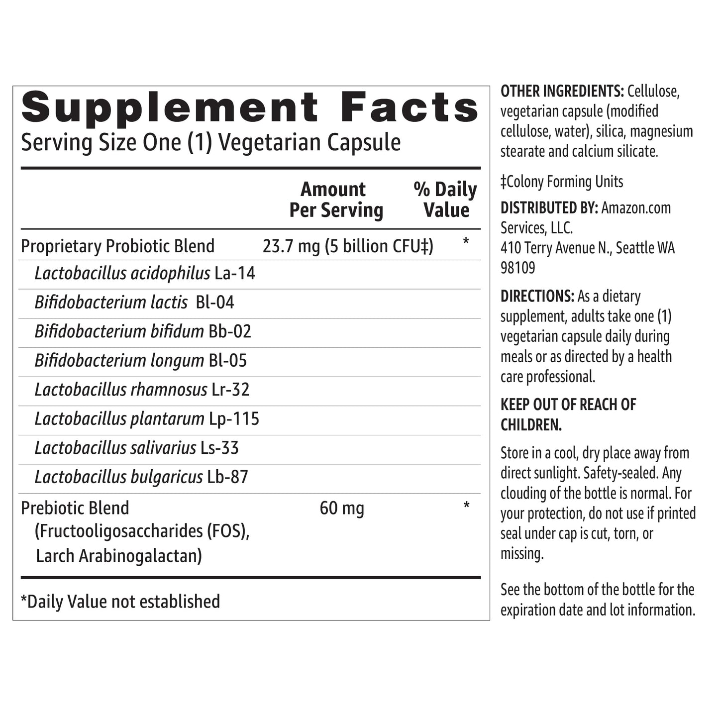 Amazon Basics Probiotic 5 Billion CFU Capsules, 60 Count