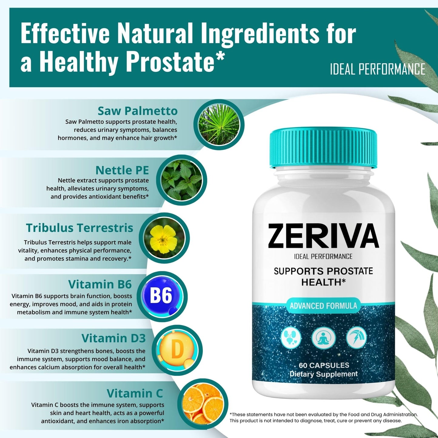 IDEAL PERFORMANCE Zeriva Prostate Health Supplement Capsules, 180 Capsules