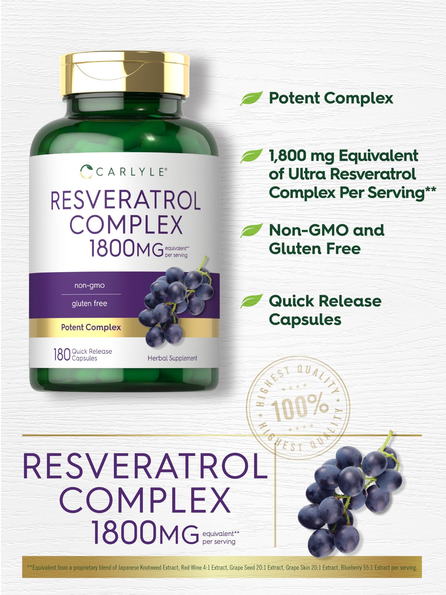 Carlyle Resveratrol Complex Capsules, 180 Count