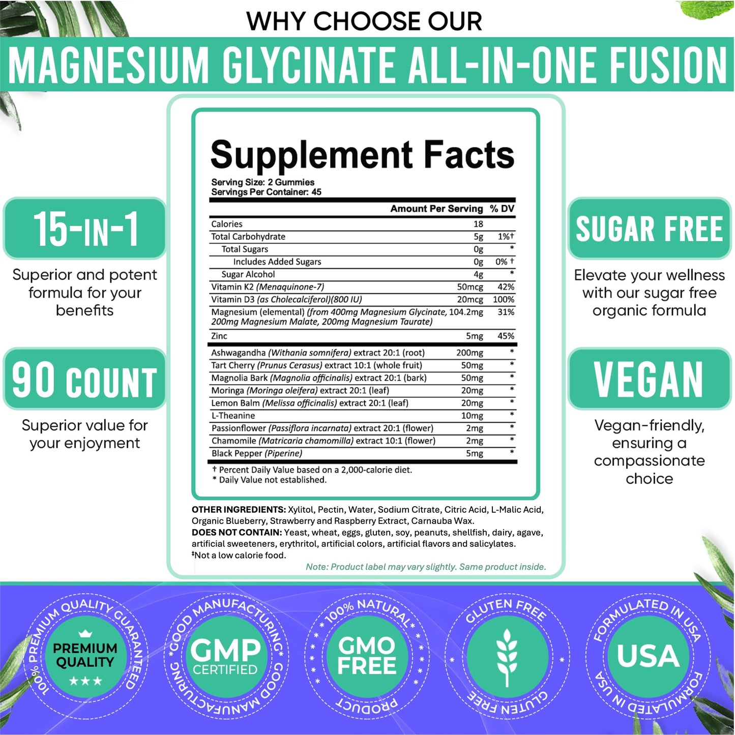 Adndale Magnesium Glycinate 400 mg Gummies, 180 Count