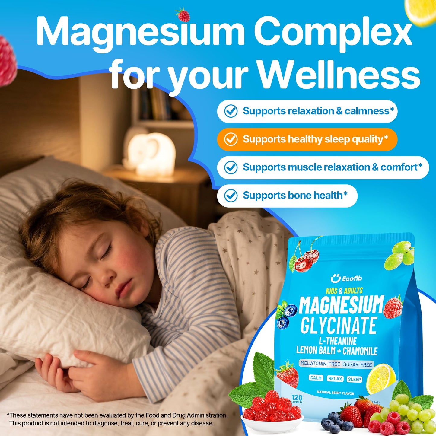 ECOFIB Magnesium Glycinate Gummies Gummy 120 Count