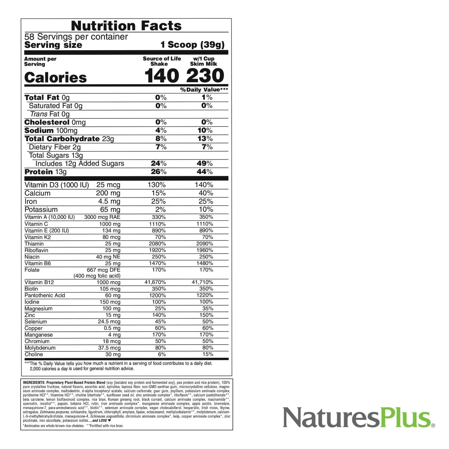 NaturesPlus Source of Life Energy Shake Creamy Granola Powder, 160 Servings