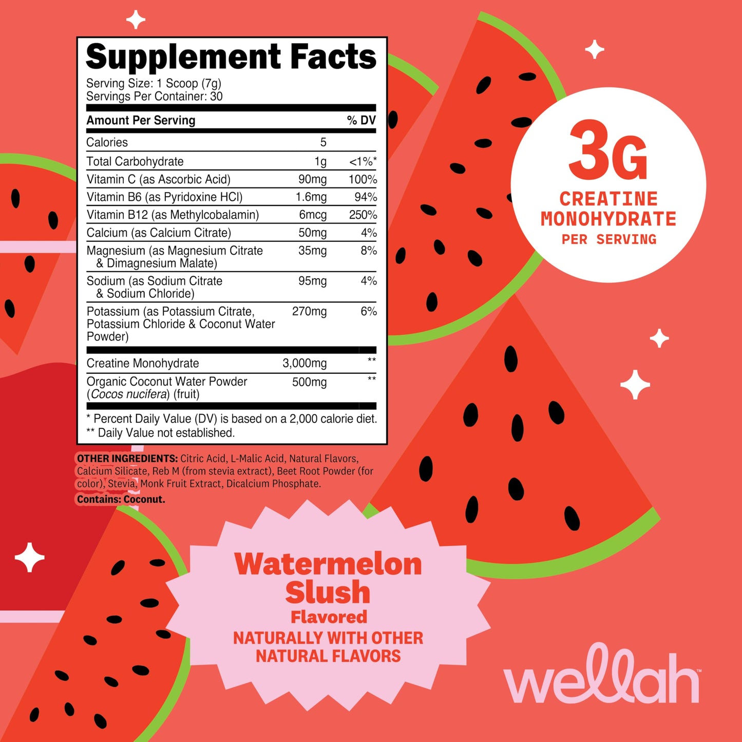Wellah Creatine + Electrolytes Powder Watermelon Slush 7.5 Ounce
