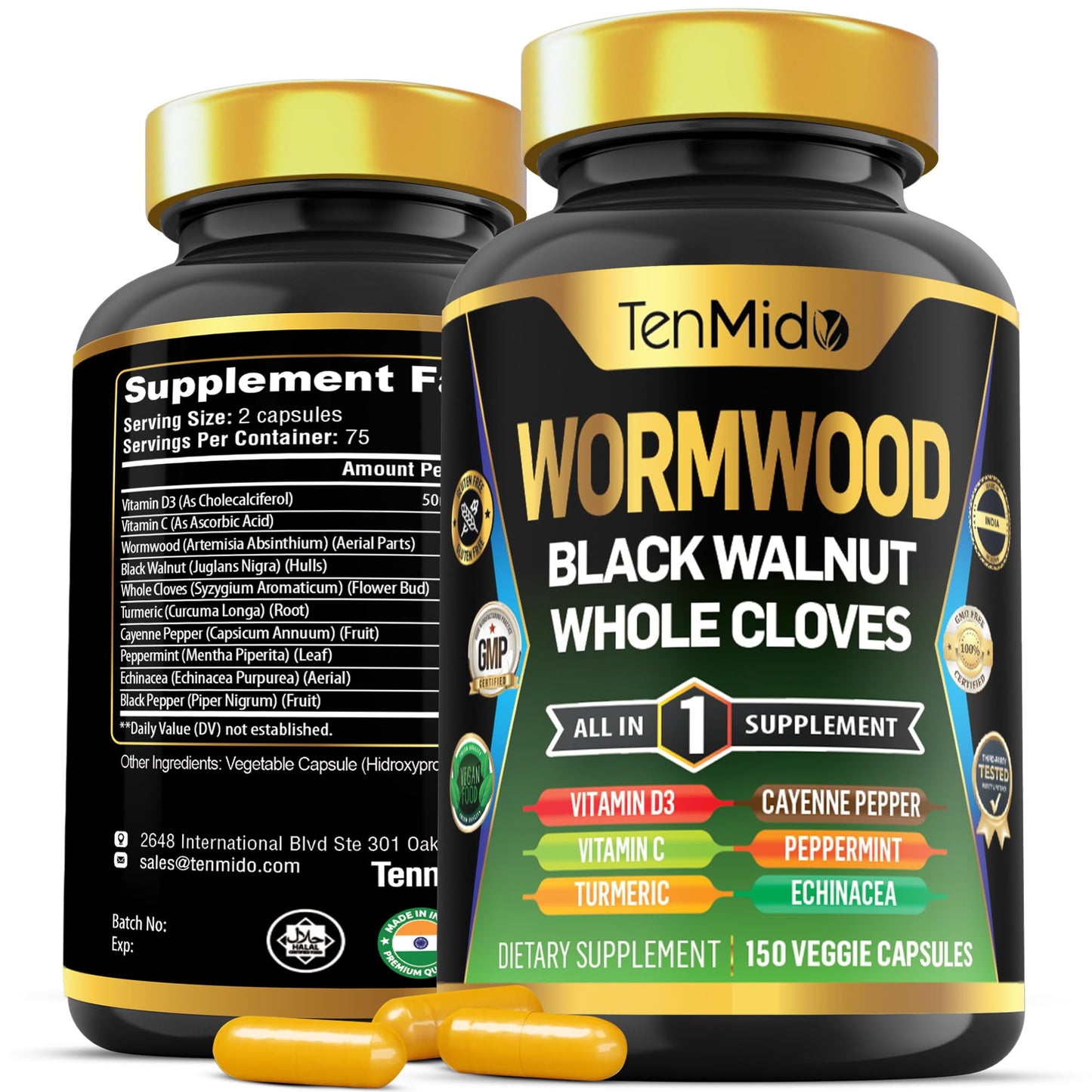 Tenmido Wormwood Capsules, 150 Count