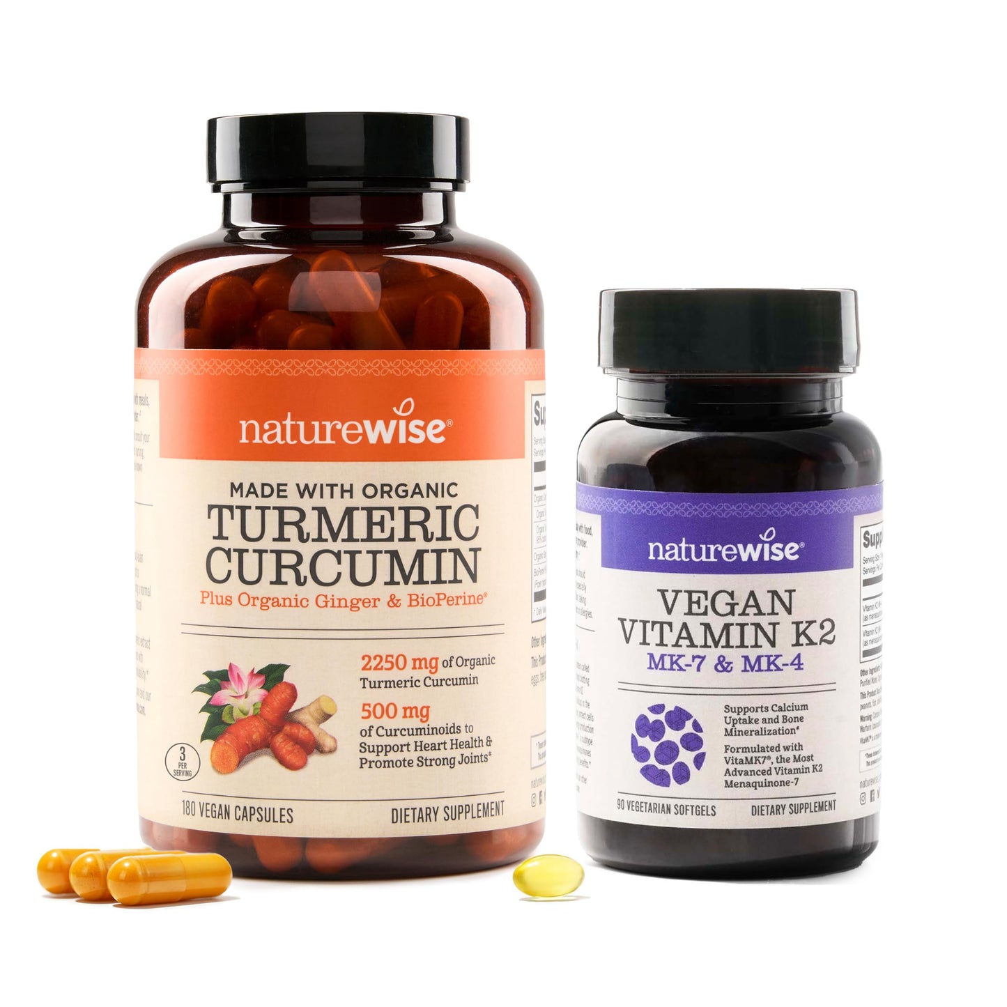 NatureWise Curcumin Turmeric 2250mg with BioPerine & Vegan Vitamin K2 MK-7 100mcg and MK4 500mcg Softgels, 270