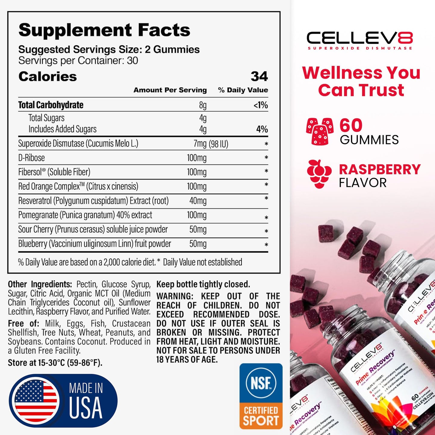 Cellev8 Prime Recovery Joint & Muscle Recovery Gummies, 60 Count