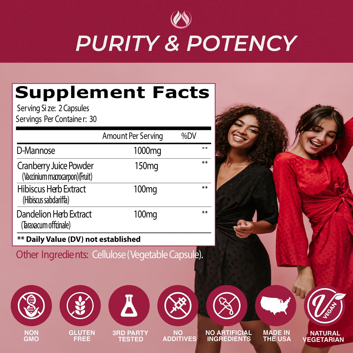 THE ENCLARE NUTRITION D-Mannose 1000mg with Cranberry Capsules, 60 Count