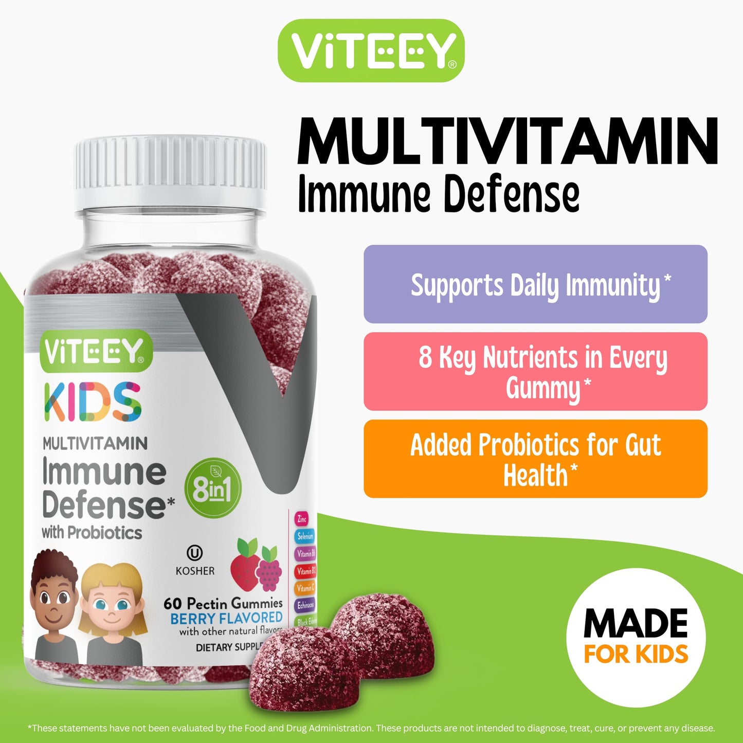Viteey Kids Multivitamin Gummies with Probiotics - Gummy - 60 Count