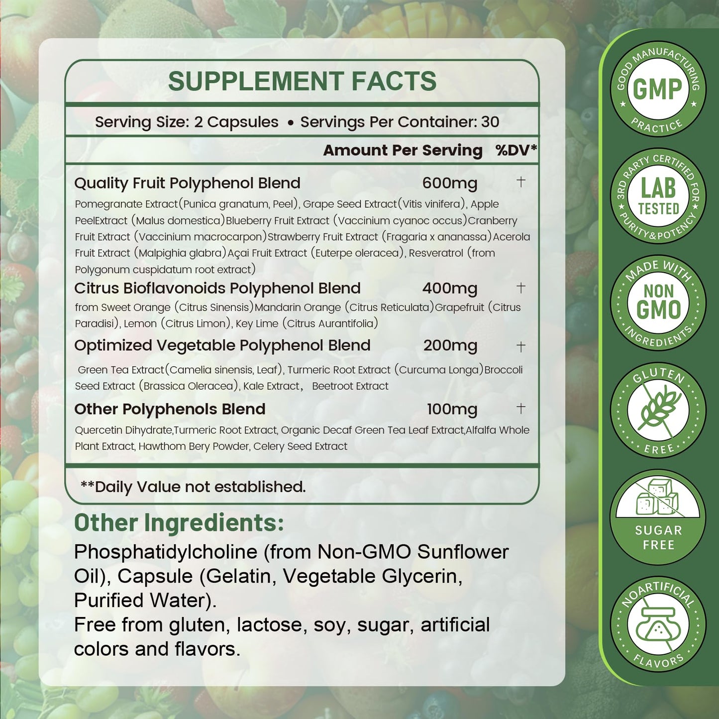 inGreens 25-in-1 Polyphenols Supplement, Quercetin, Resveratrol 60 Capsules
