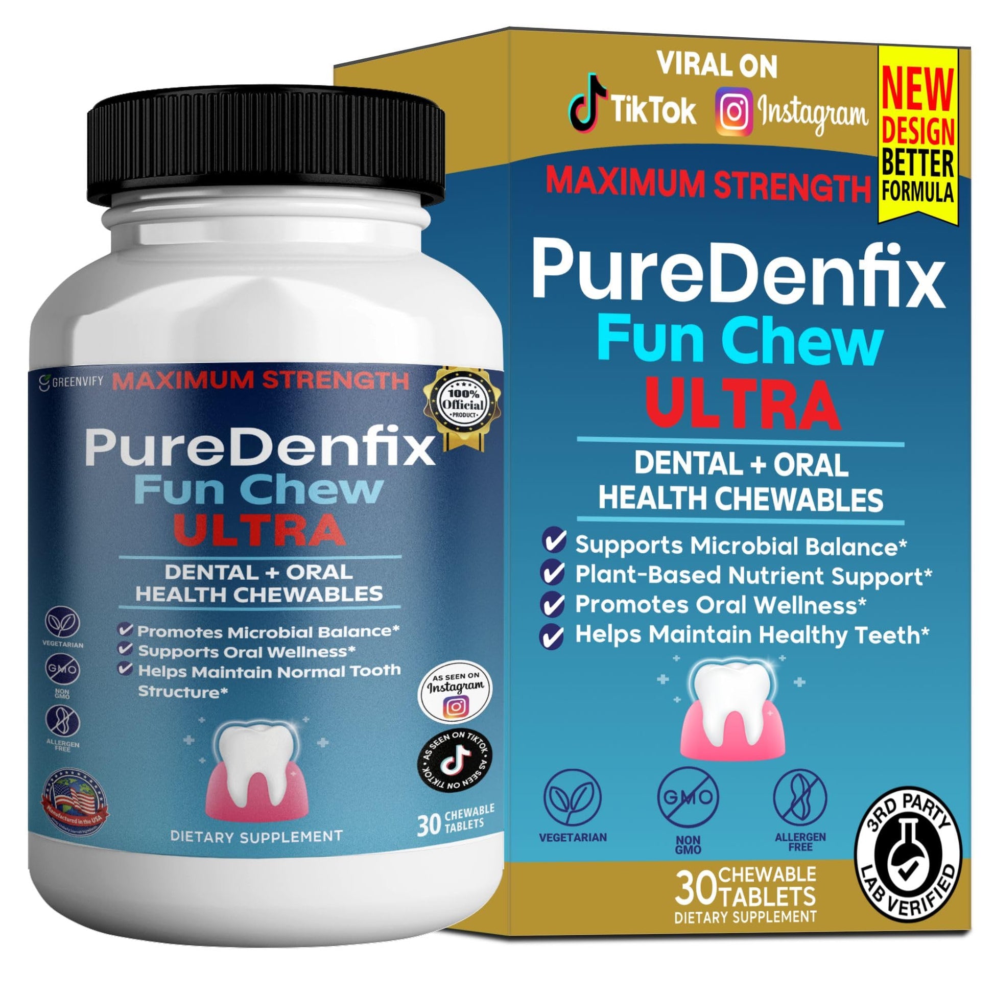 GREENVIFY PureDenfix Fun Chew Ultra Dental + Oral Health Chewables, Probiotic Blend, 60 Capsules