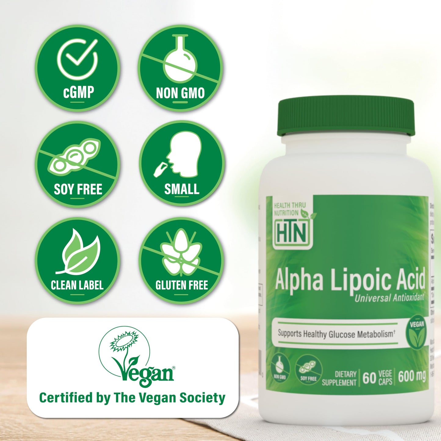 Health Thru Nutrition Alpha Lipoic Acid 600mg Capsules, 60 Count
