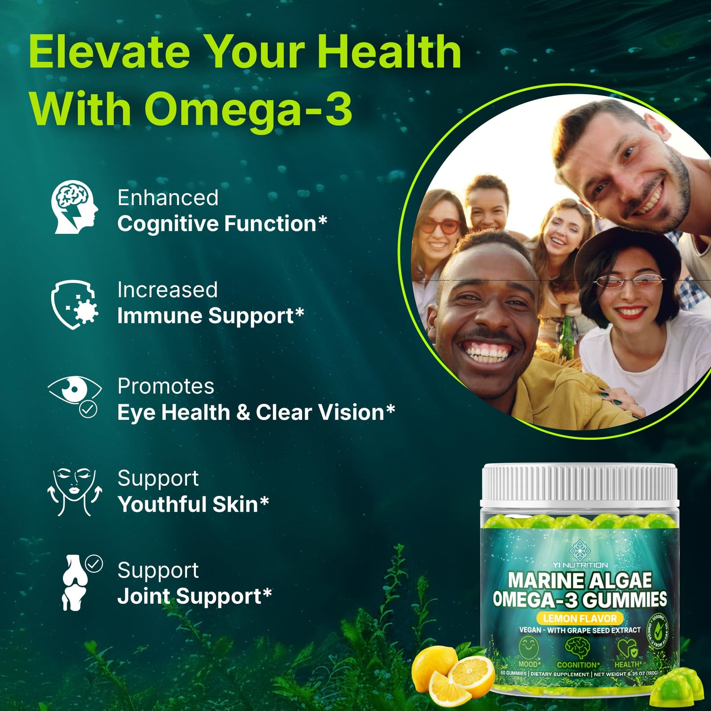 Yi Nutrition Marine Algae Omega 3 Gummies, 60 Ct