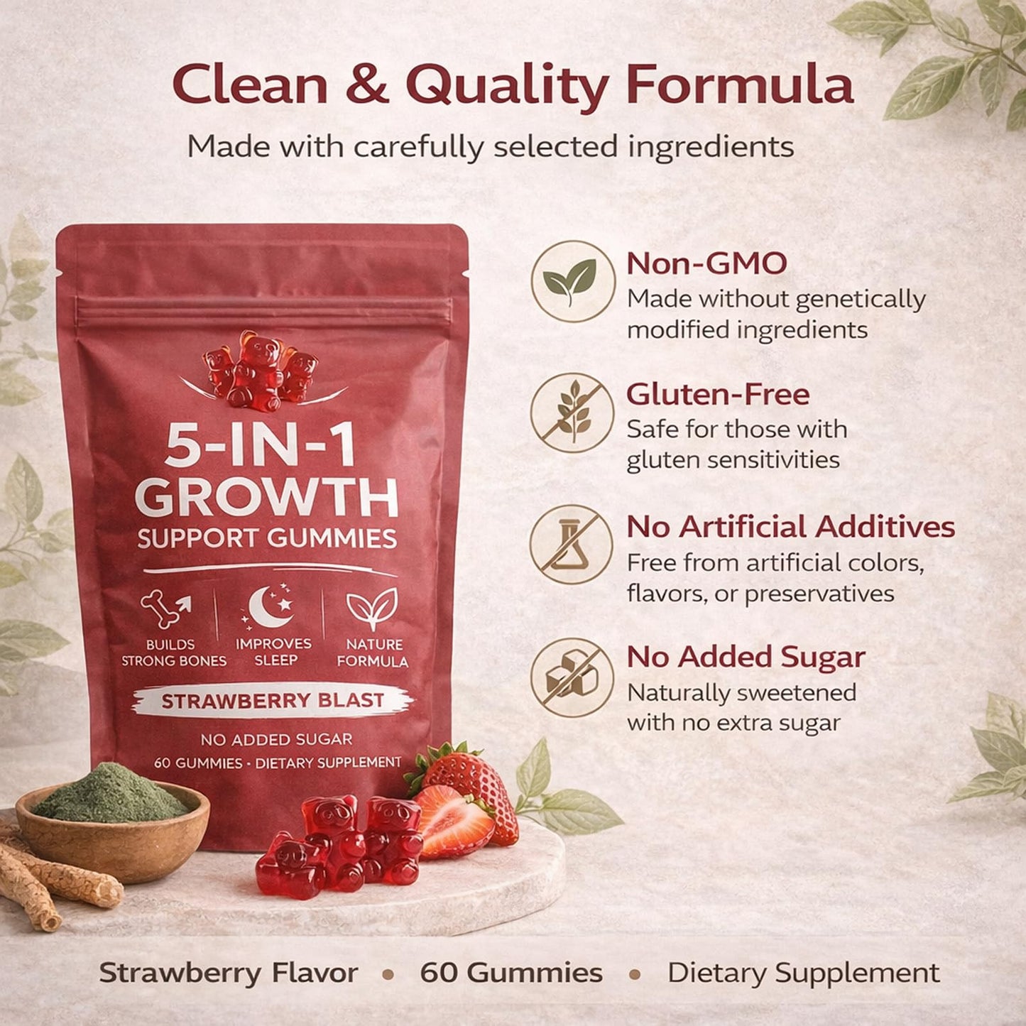 DXWXH 5 in 1 Growth Gummies, 60 Gummies