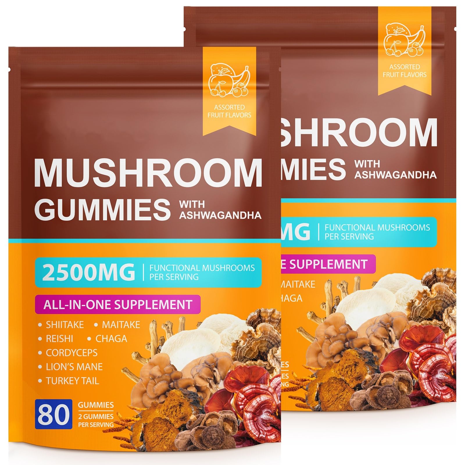 Beyxdu Mushroom with Ashwagandha 2500mg Lions Mane Mushroom Supplement Blend Organic Reishi, Cordyceps, Turkey Tail Softgels 160 Count