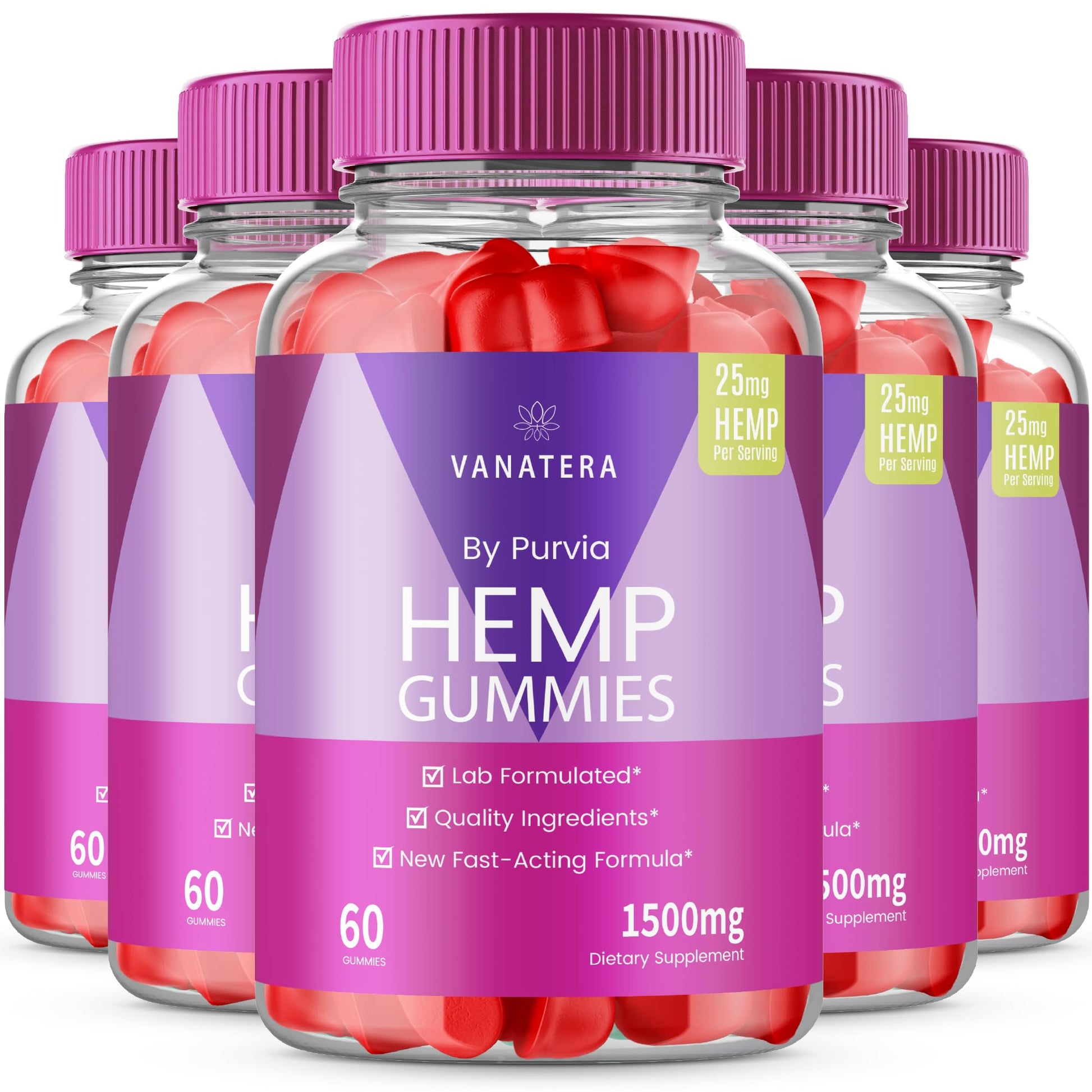 Purvia Vanatera Hemp Gummies Extra Strength Formula, 25mg Per Gummy, 1500mg Per Bottle, 300 Gummies