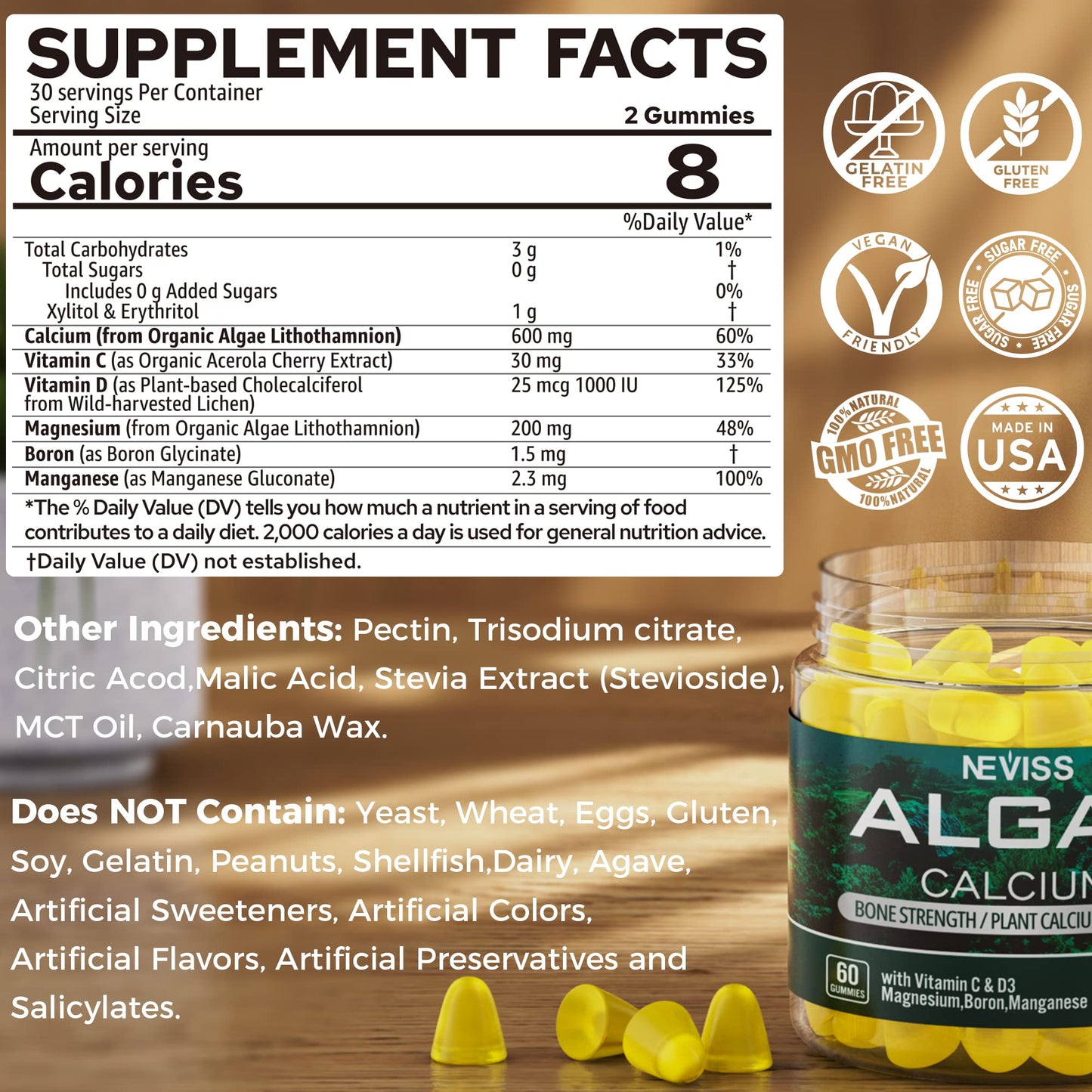 NEVISS D3 5000IU K2 Gummies + Marine Algae Calcium Gummies Bundle, 180 Gummies